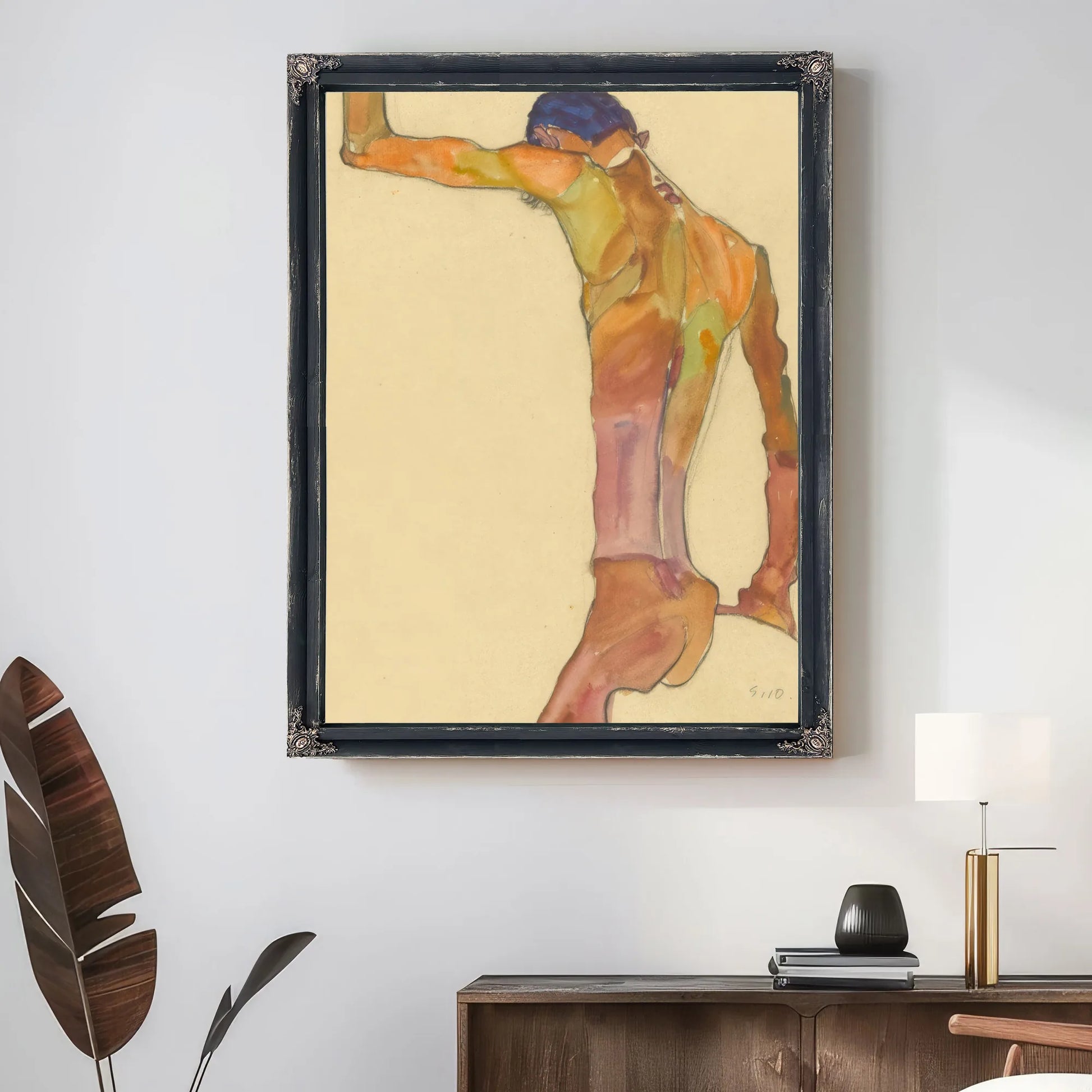 Standing Male Nude With Arm Raised Back View By Egon Schiele Fine Art Print