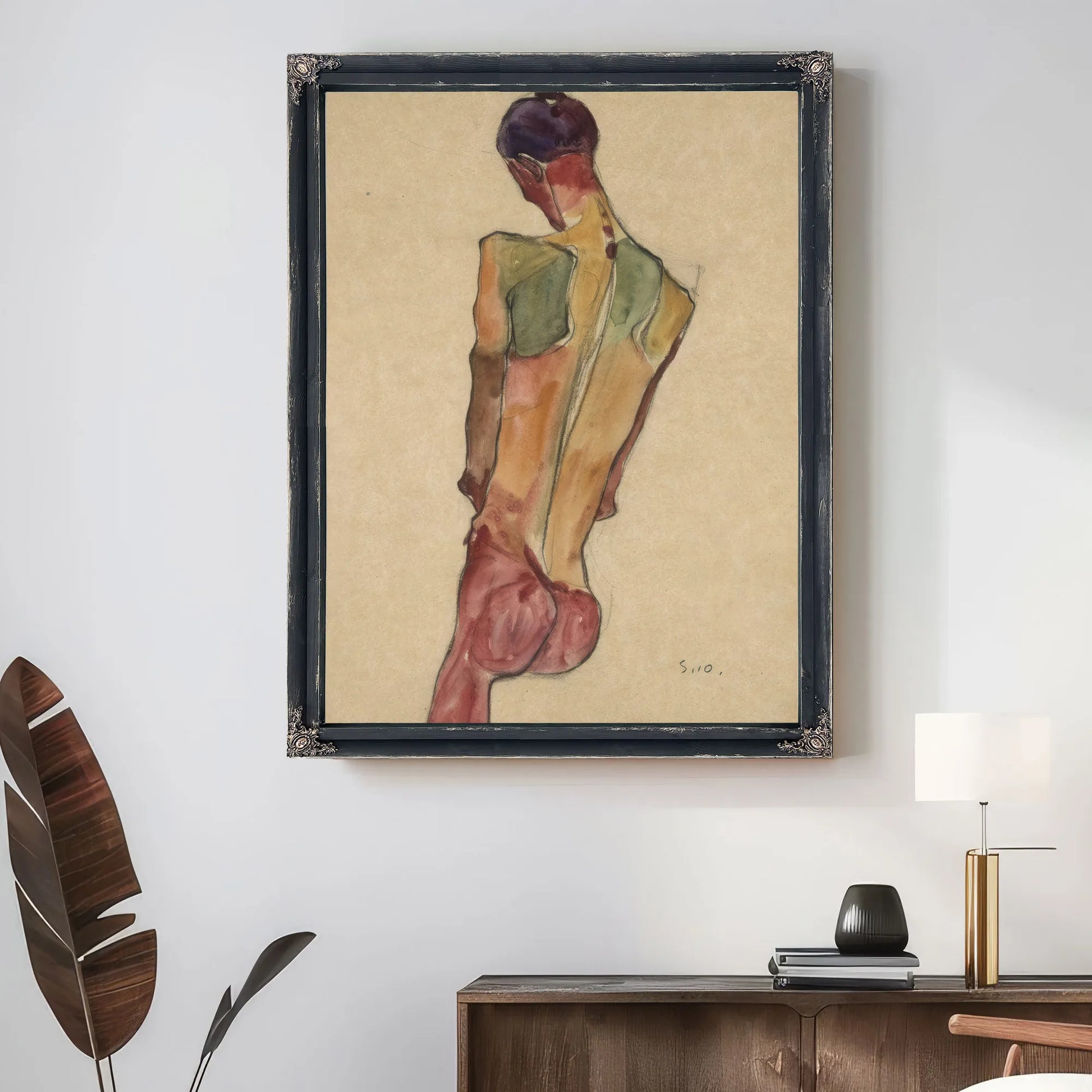 Male Nude Back View By Egon Schiele Fine Art Print