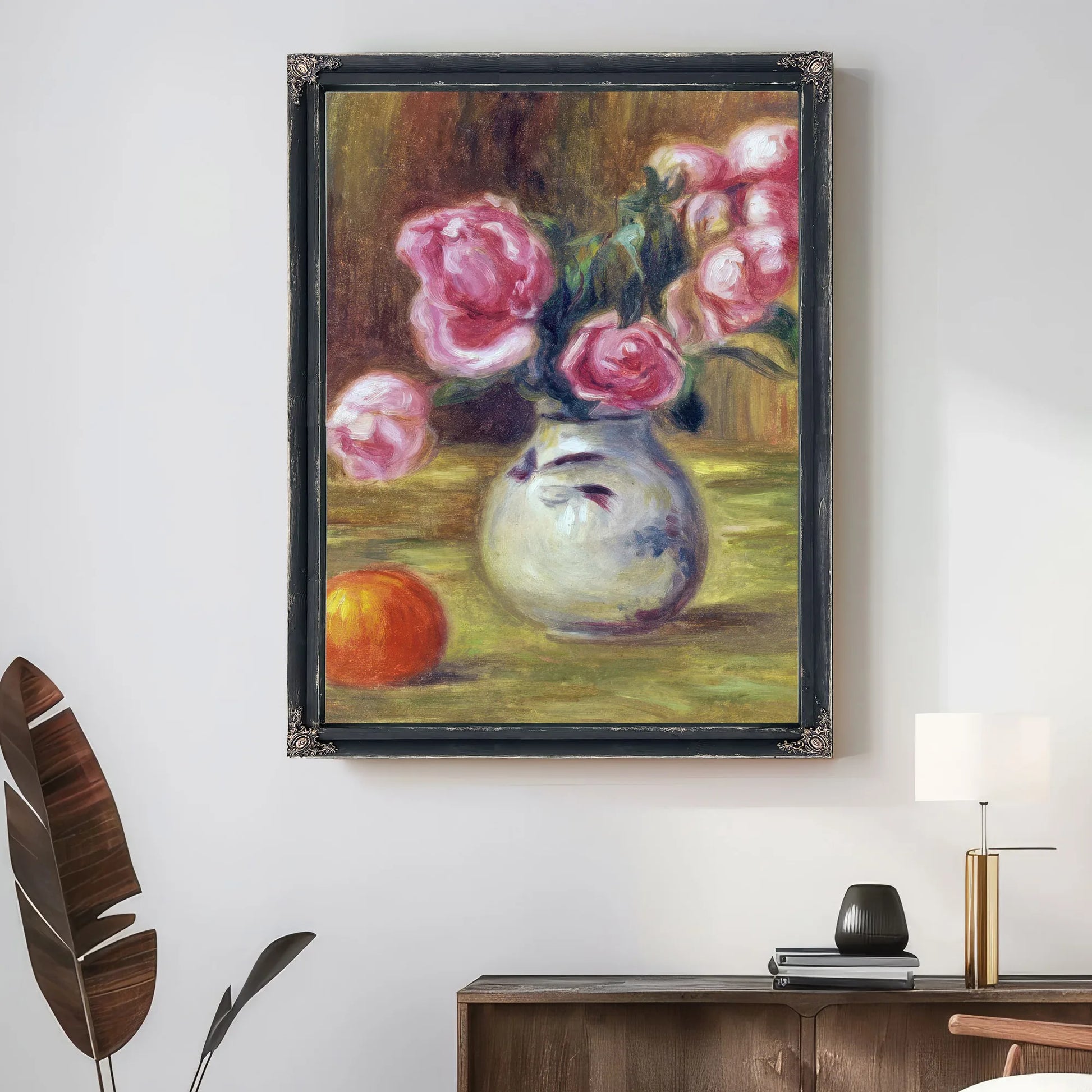 Vase De Roses Et Orange By Pierre Auguste Renoir Fine Art Print