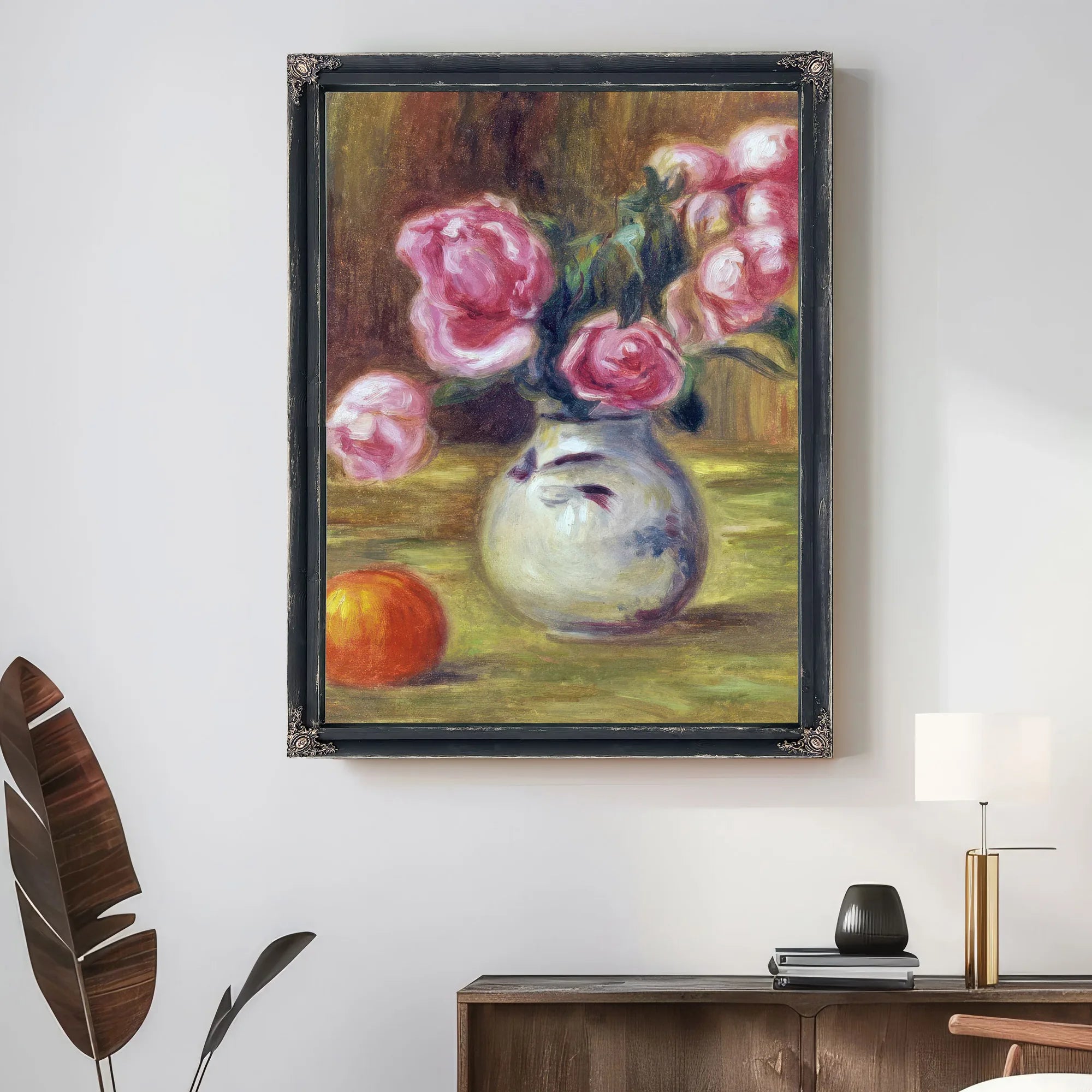 Vase De Roses Et Orange By Pierre Auguste Renoir Fine Art Print