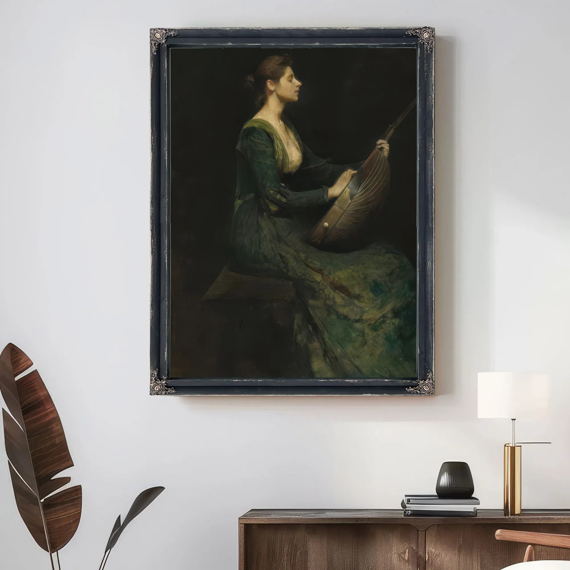 Lady With A Lute By Thomas Wilmer Dewing Fine Art Print