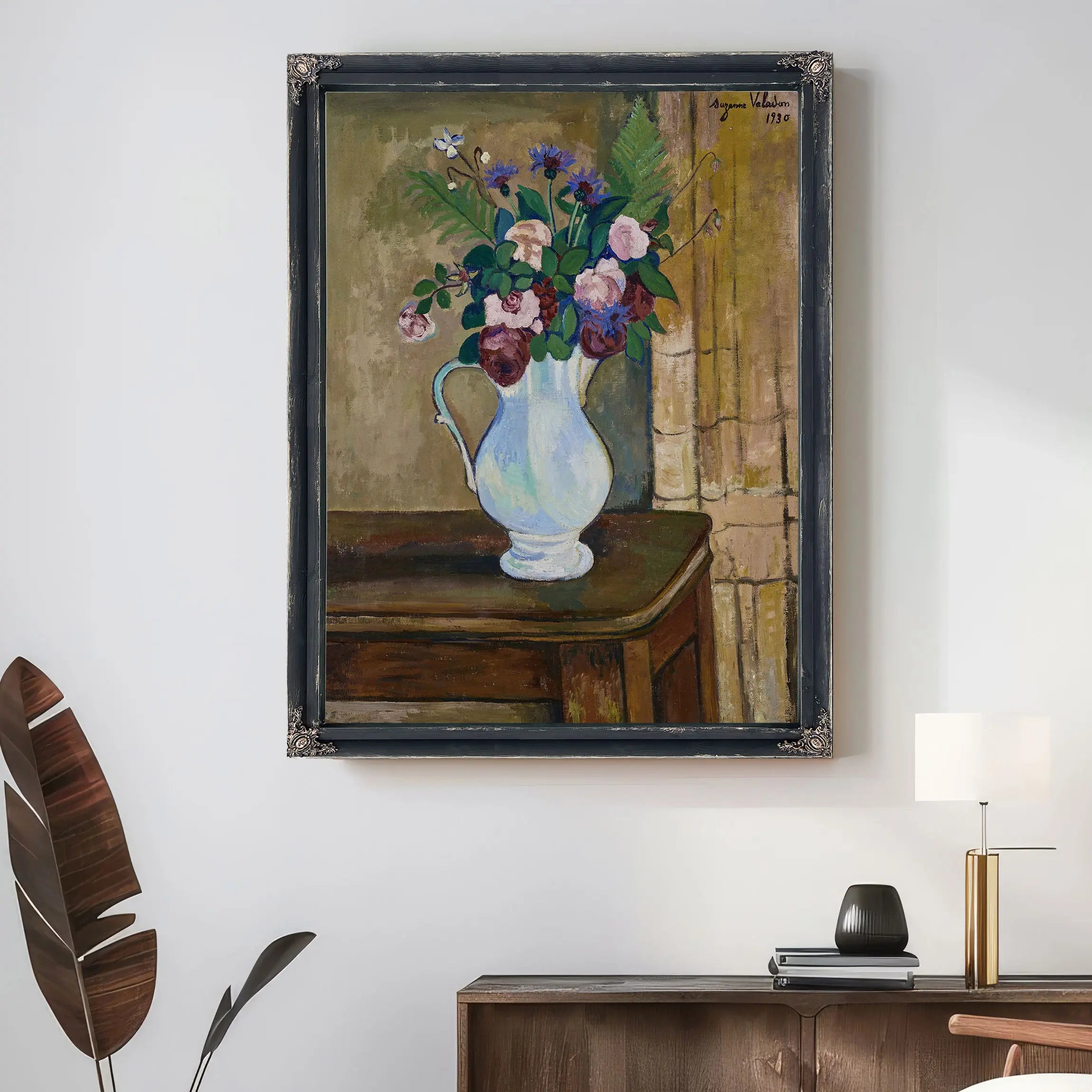Bouquet De Roses Bleuets Et Fougeres by Suzanne Valadon