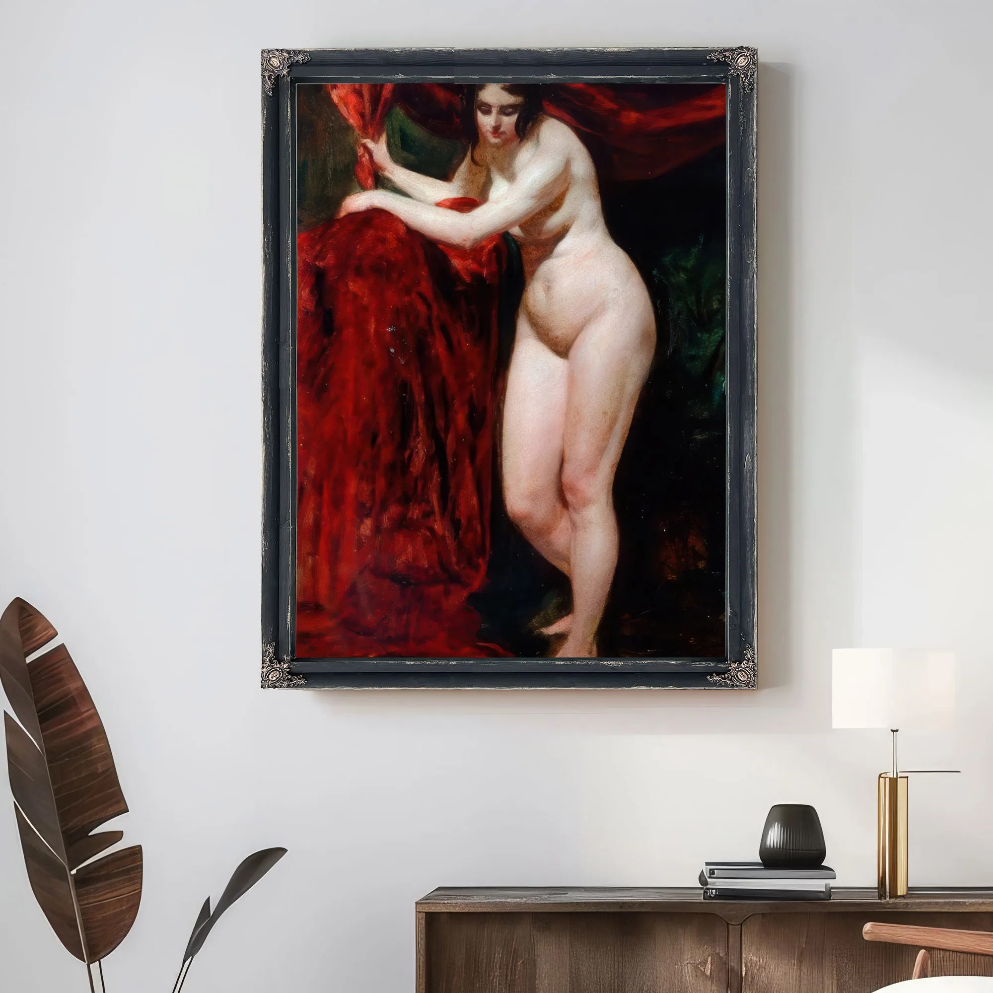 Nude Woman, Holding Red Drapery By William Etty Fine Art Print