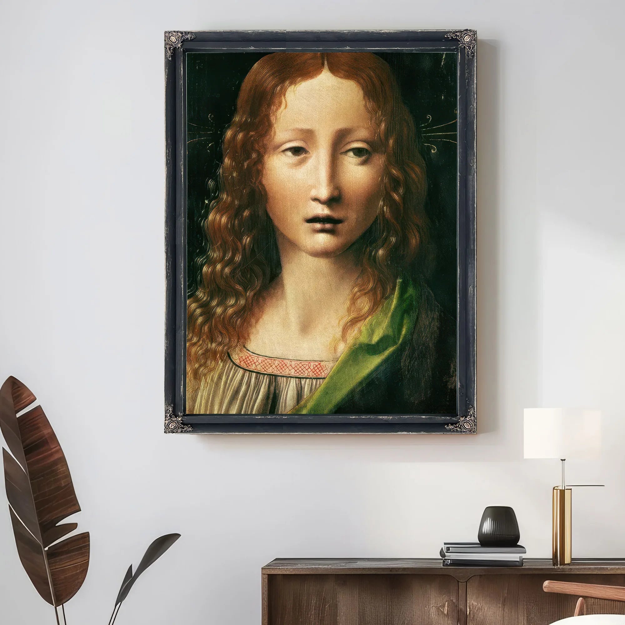 Head Of The Saviour (Oil On Panel) By Leonardo Da Vinci Fine Art Print