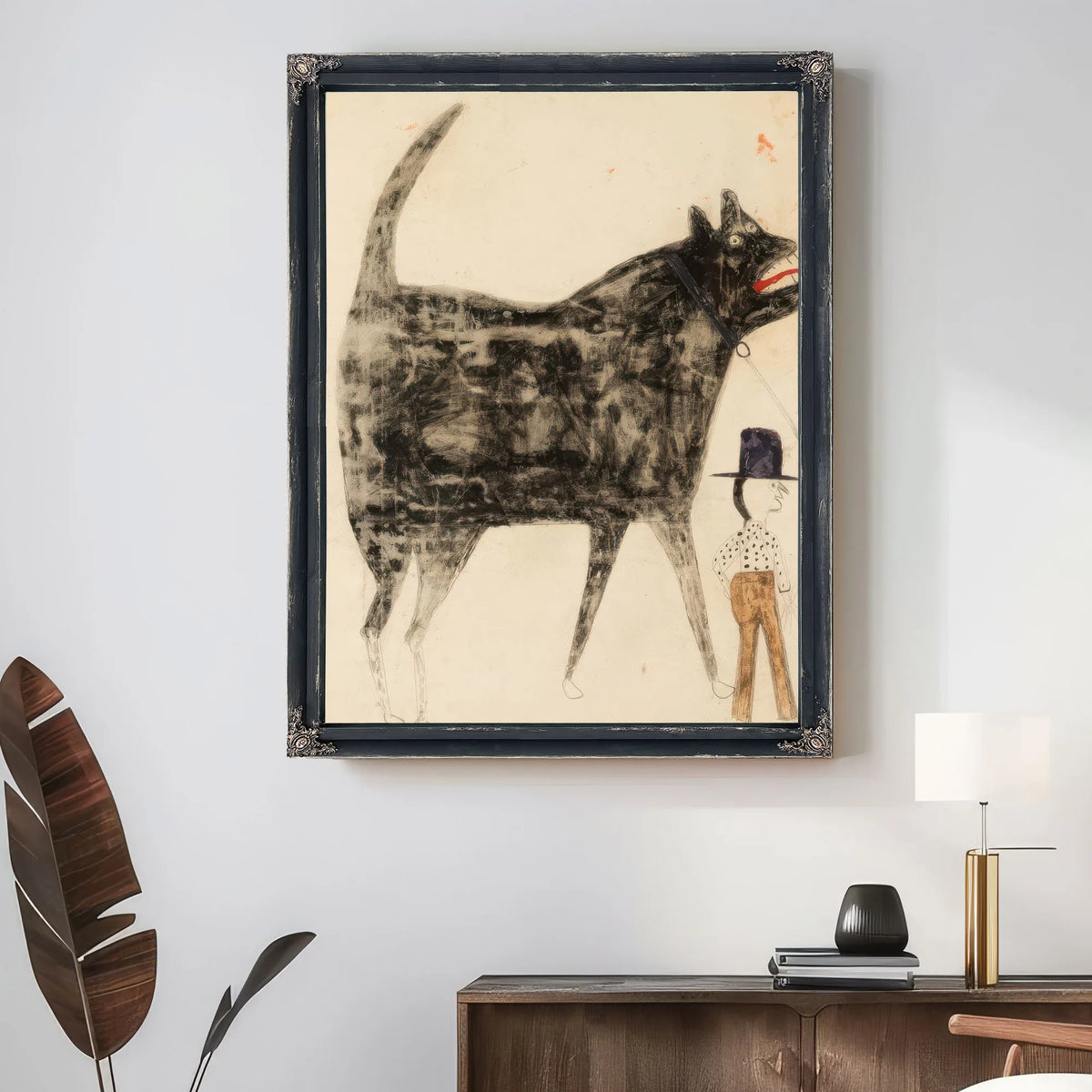 Man And Large Dog By Bill Traylor Fine Art Print