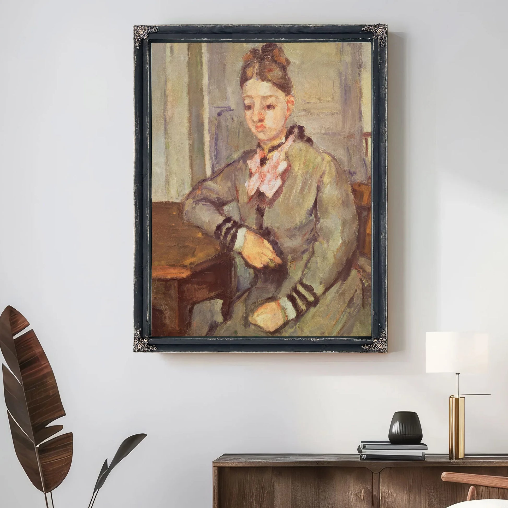 Madame Cezanne Leaning On A Table By Paul Cezanne Fine Art Print