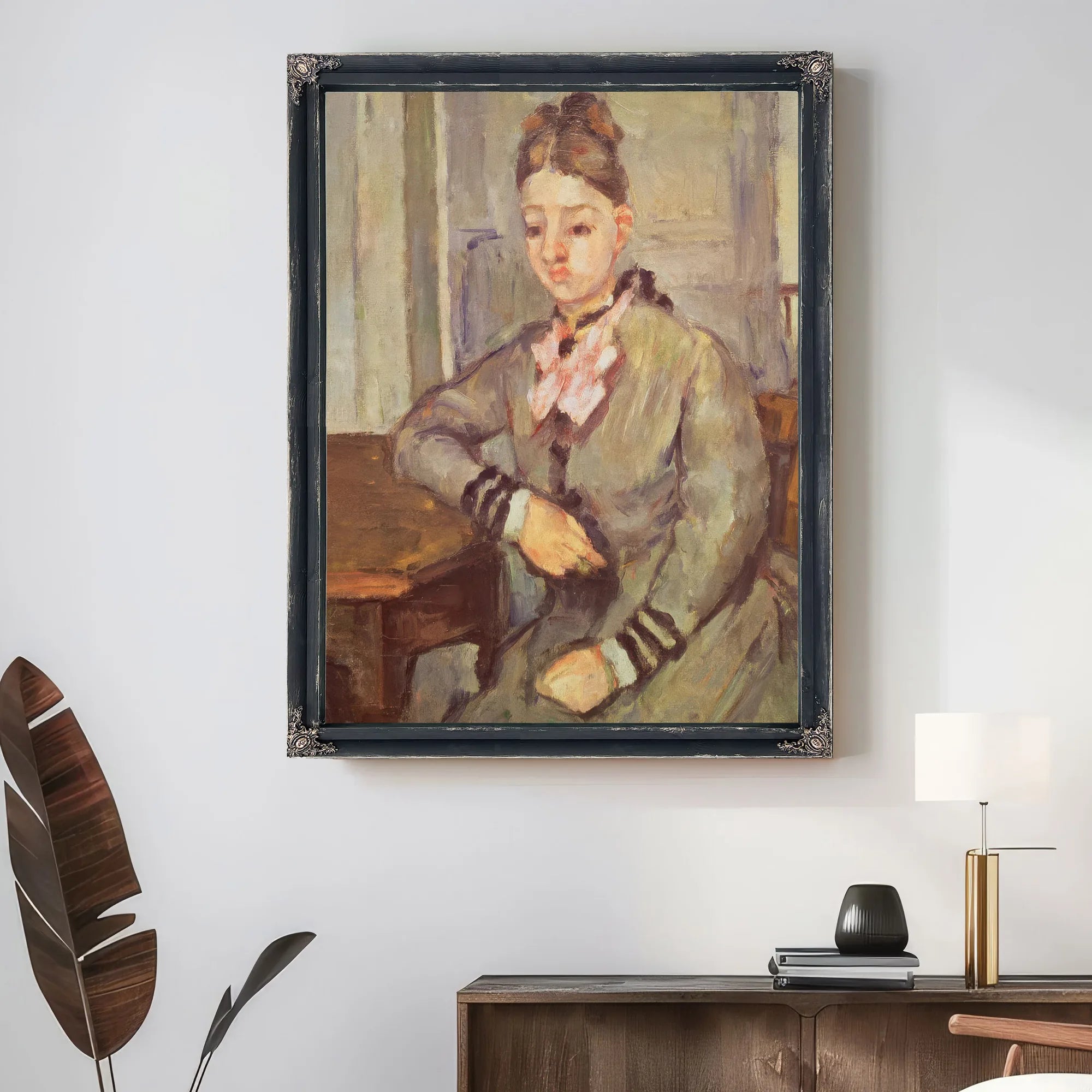 Madame Cezanne Leaning On A Table By Paul Cezanne Fine Art Print