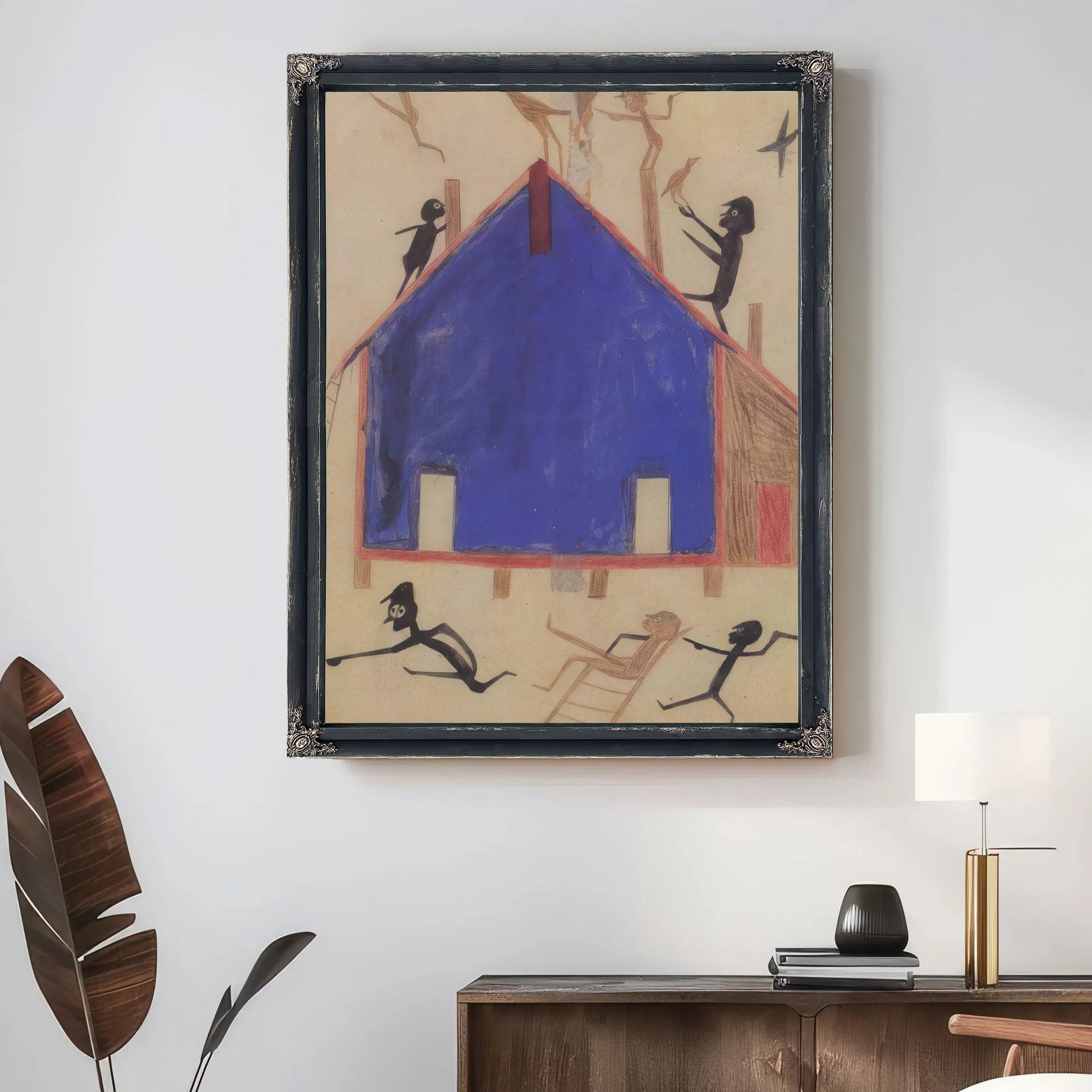 Figures On House By Bill Traylor Fine Art Print
