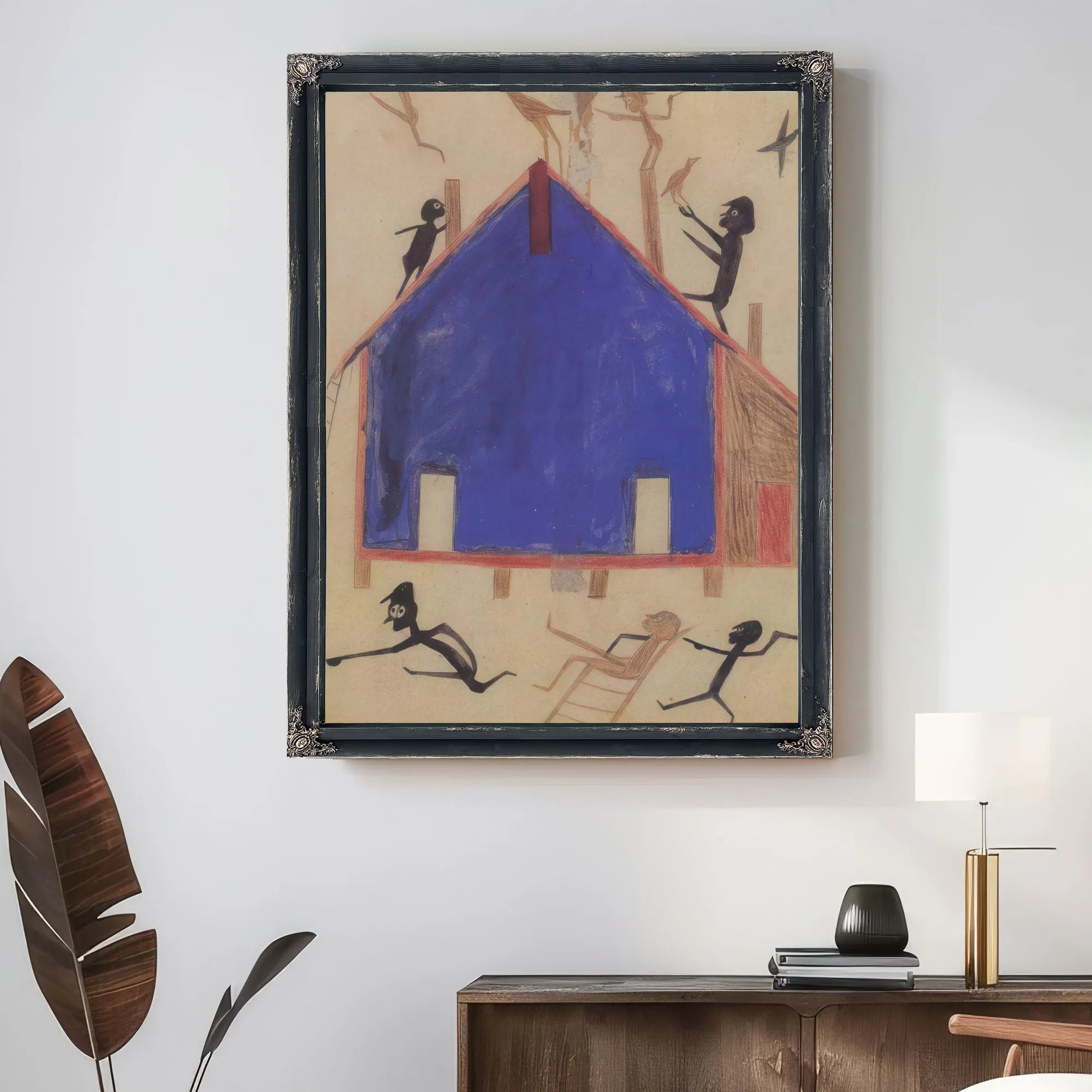 Figures On House By Bill Traylor Fine Art Print