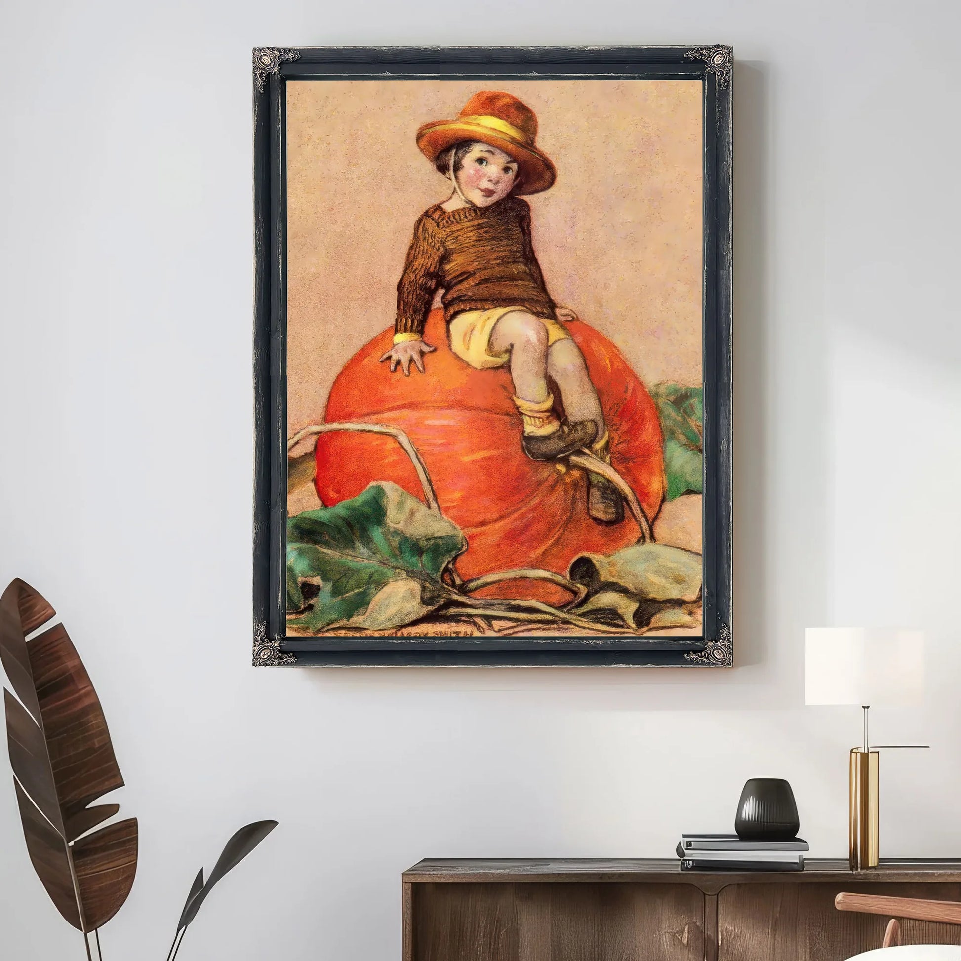 Boy On Pumpkin By Jessie Willcox Smith Fine Art Print