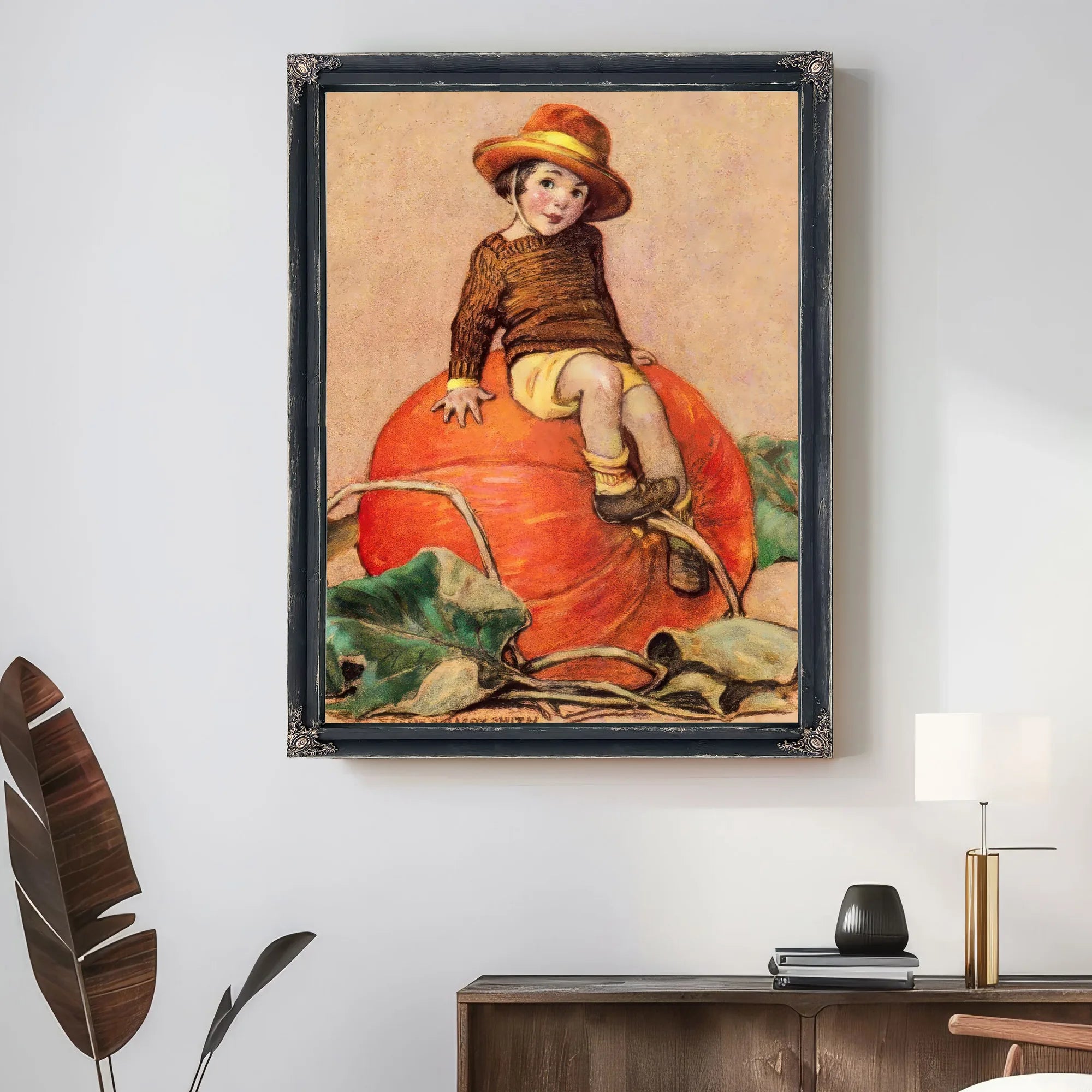 Boy On Pumpkin By Jessie Willcox Smith Fine Art Print