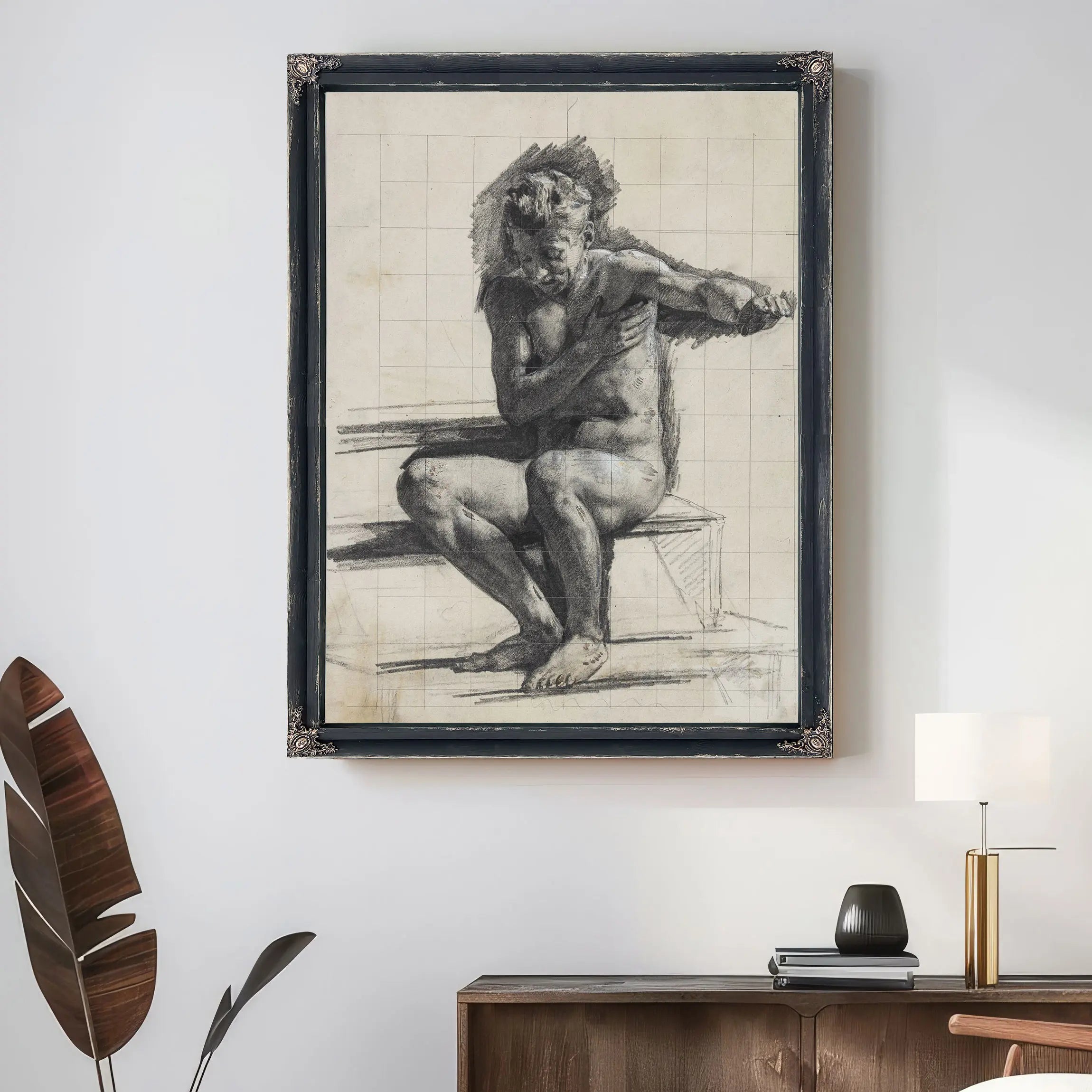 Mandlig Modelfigur Studie Til Raderingen Badende Mand by Carl Bloch
