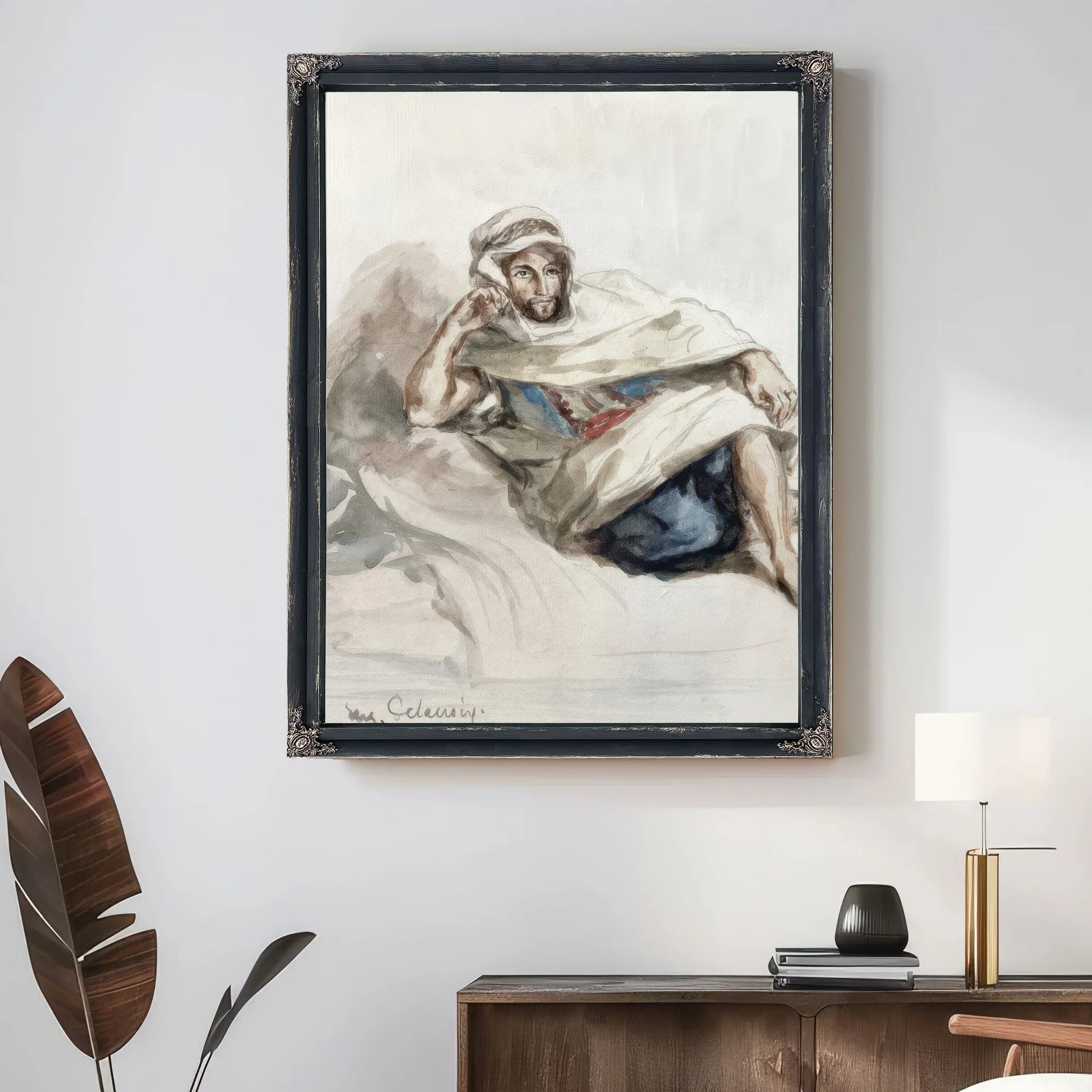 Seated Arab (W C On Paper) By Ferdinand Victor Eugene Delacroix Fine Art Print