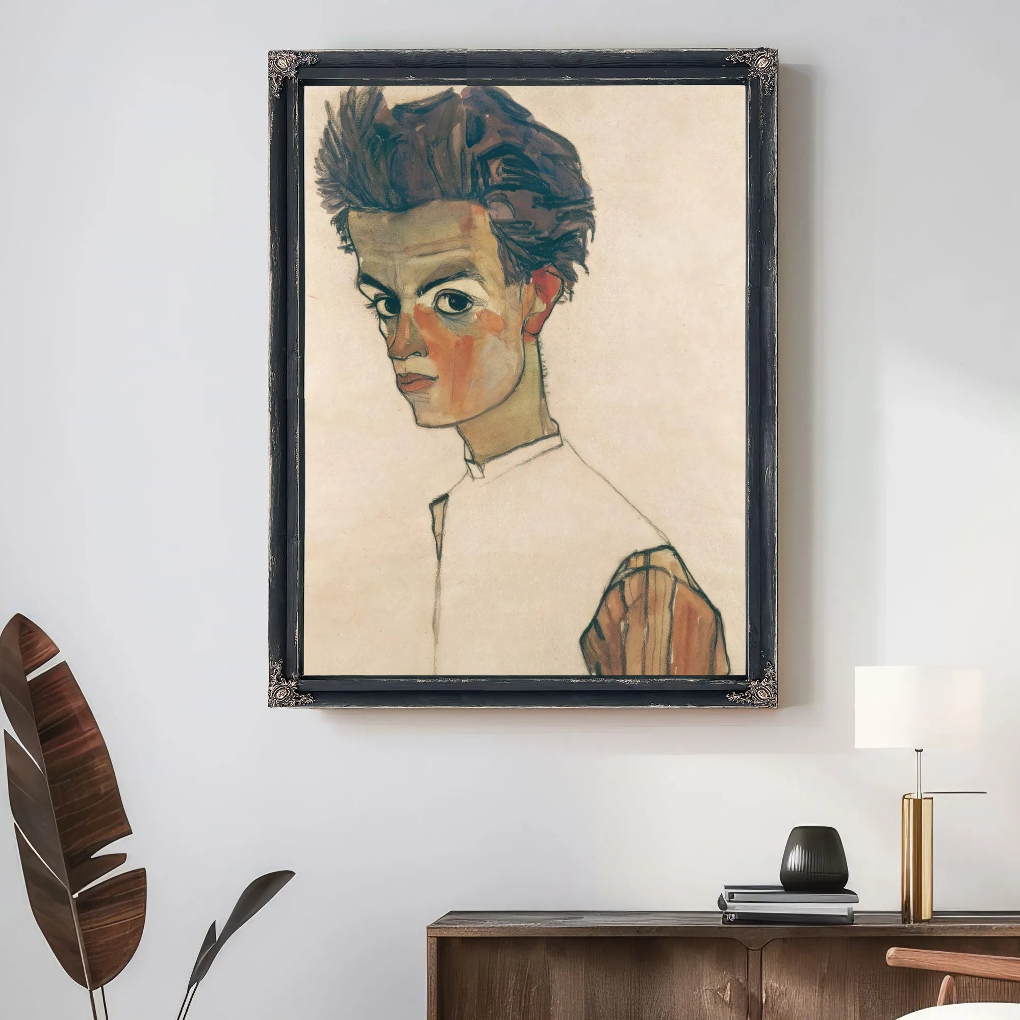 Self Portrait With Striped Shirt by Egon Schiele Fine Art Print