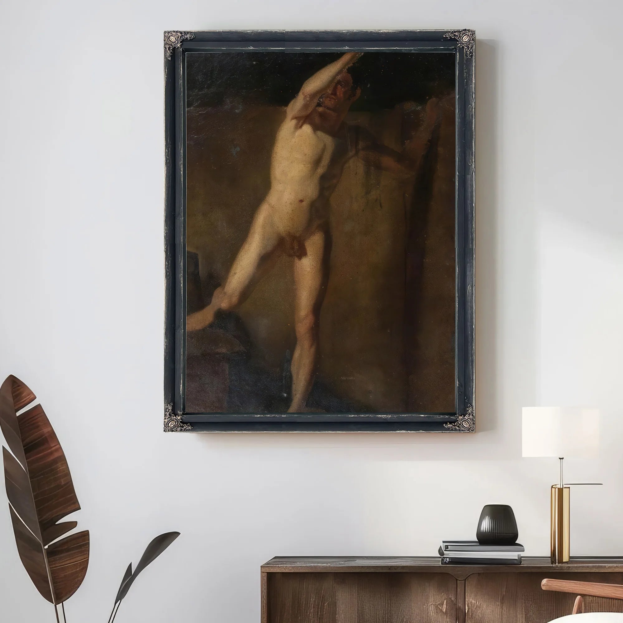 Standing Male Nude, Raised Right Arm, Right Foot Resting On Blocks By William Etty Fine Art Print