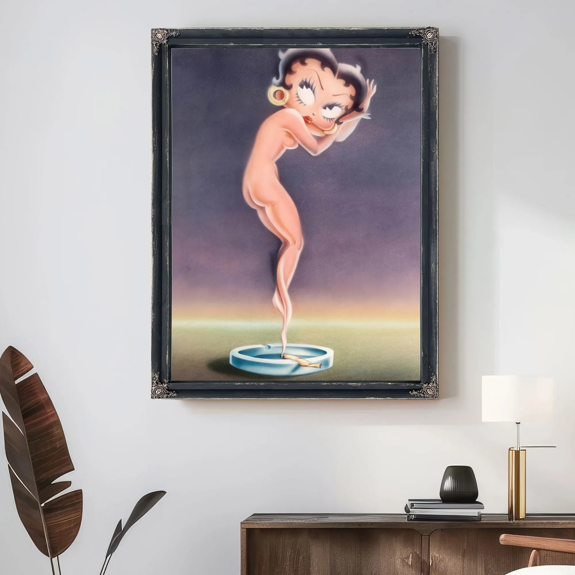 Betty Boop As A Cloud Of Smoke From A Marijuana Cigarette After Icart Circa 1980 By Louis Icart Fine Art Print