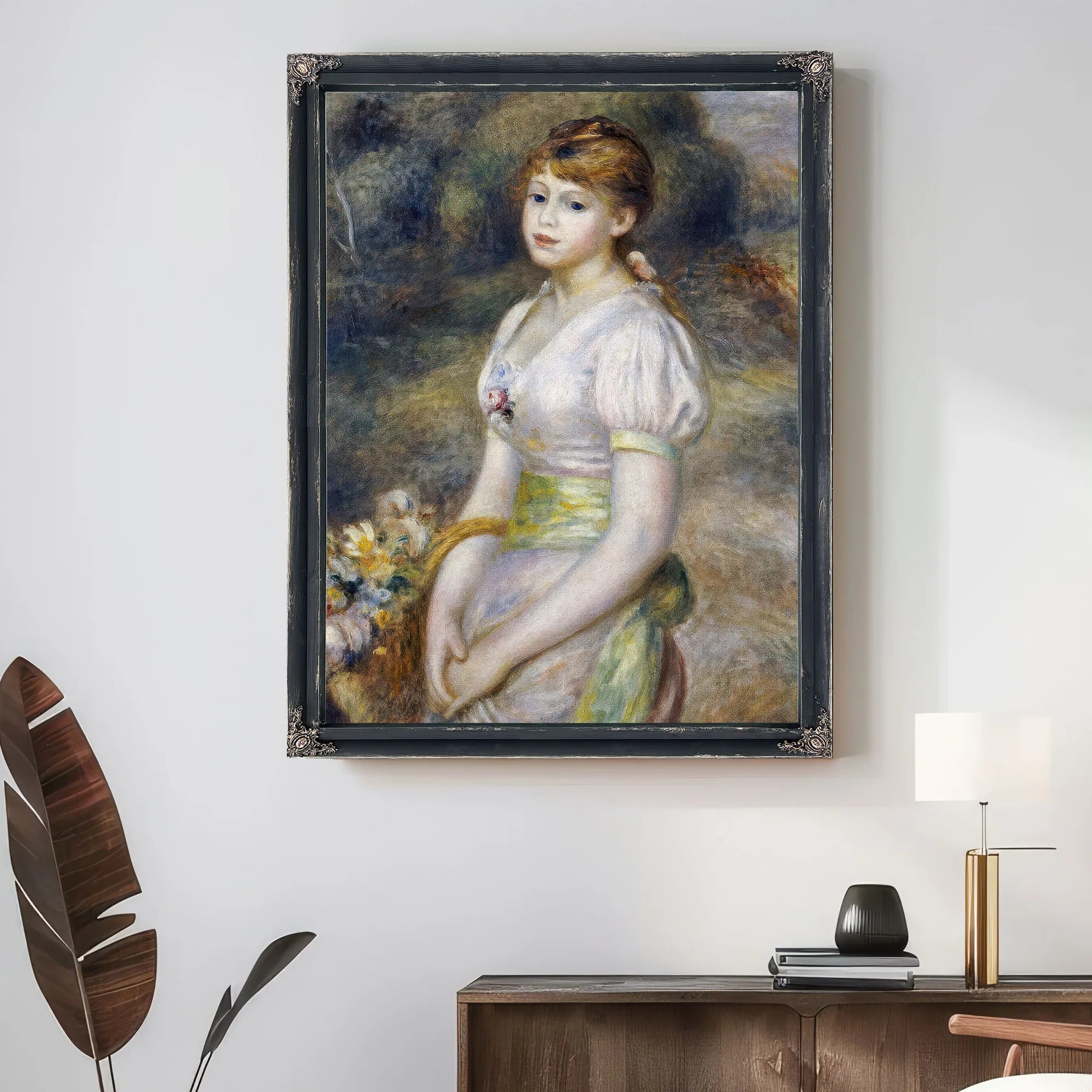 Young Girl With A Basket Of Flowers By Pierre Auguste Renoir Fine Art Print