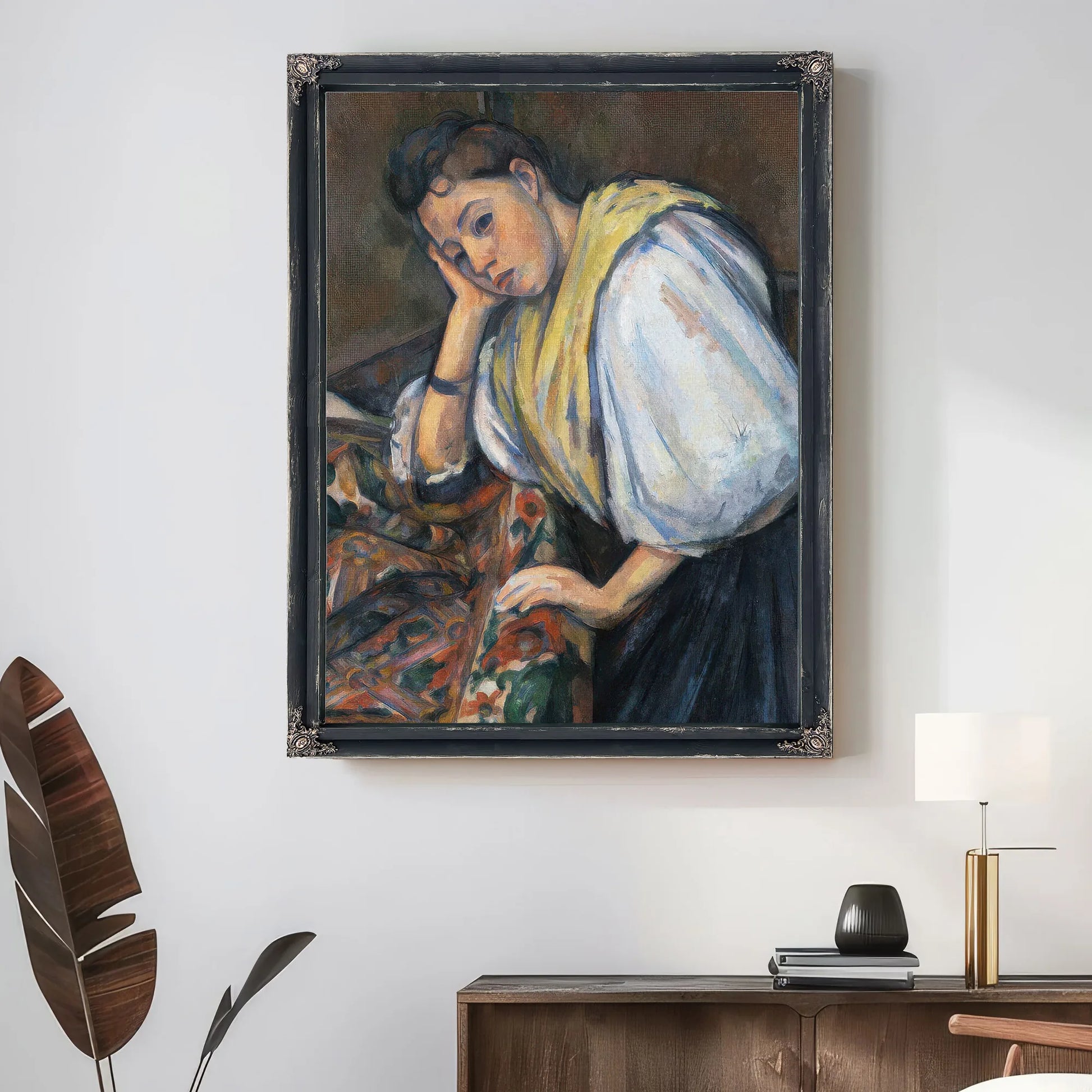 Young Italian Woman At A Table By Paul Cezanne Fine Art Print