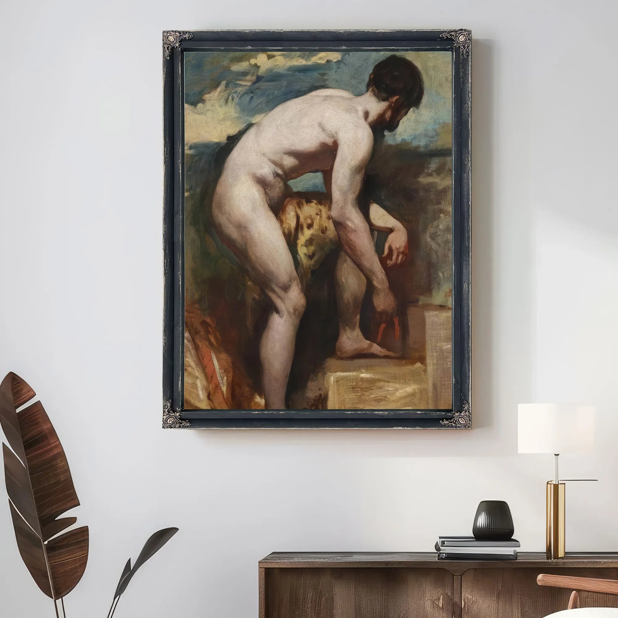 An Academic Nude Of A Man Tying His Sandal By William Etty Fine Art Print