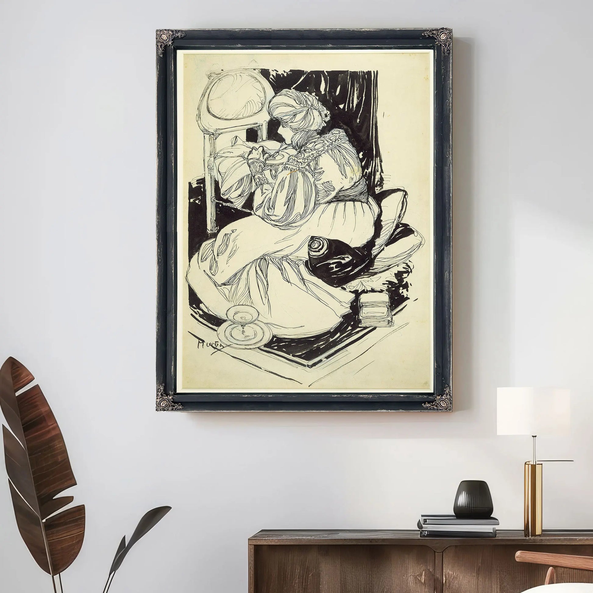 Sarah Bernhardt Dining Off A Chair by Alphonse Mucha