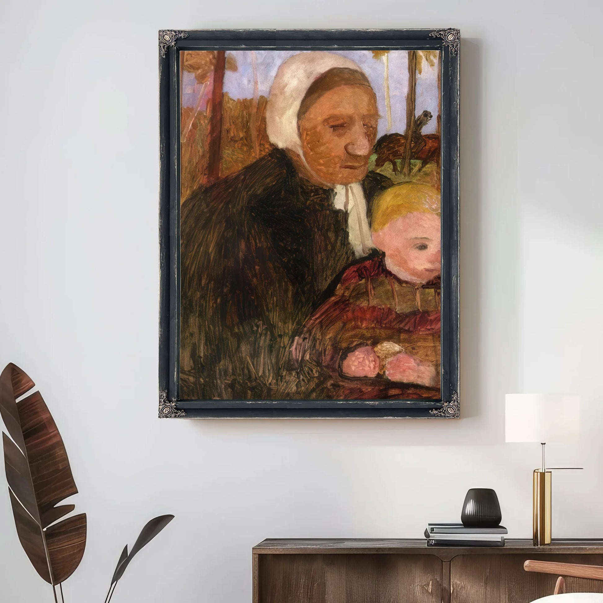 Farmwoman With Child, Rider In The Background By Paula Modersohn Becker Fine Art Print