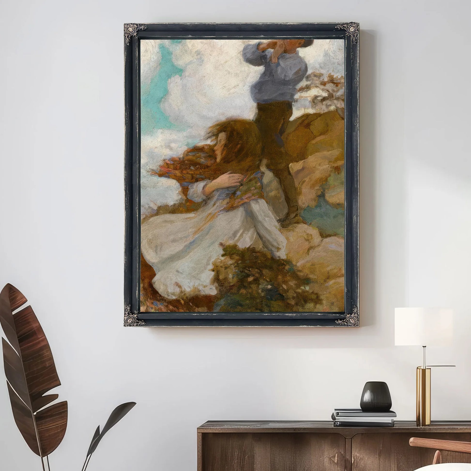 Two Children On A Windswept Hill 1915 By Jessie Willcox Smith Fine Art Print