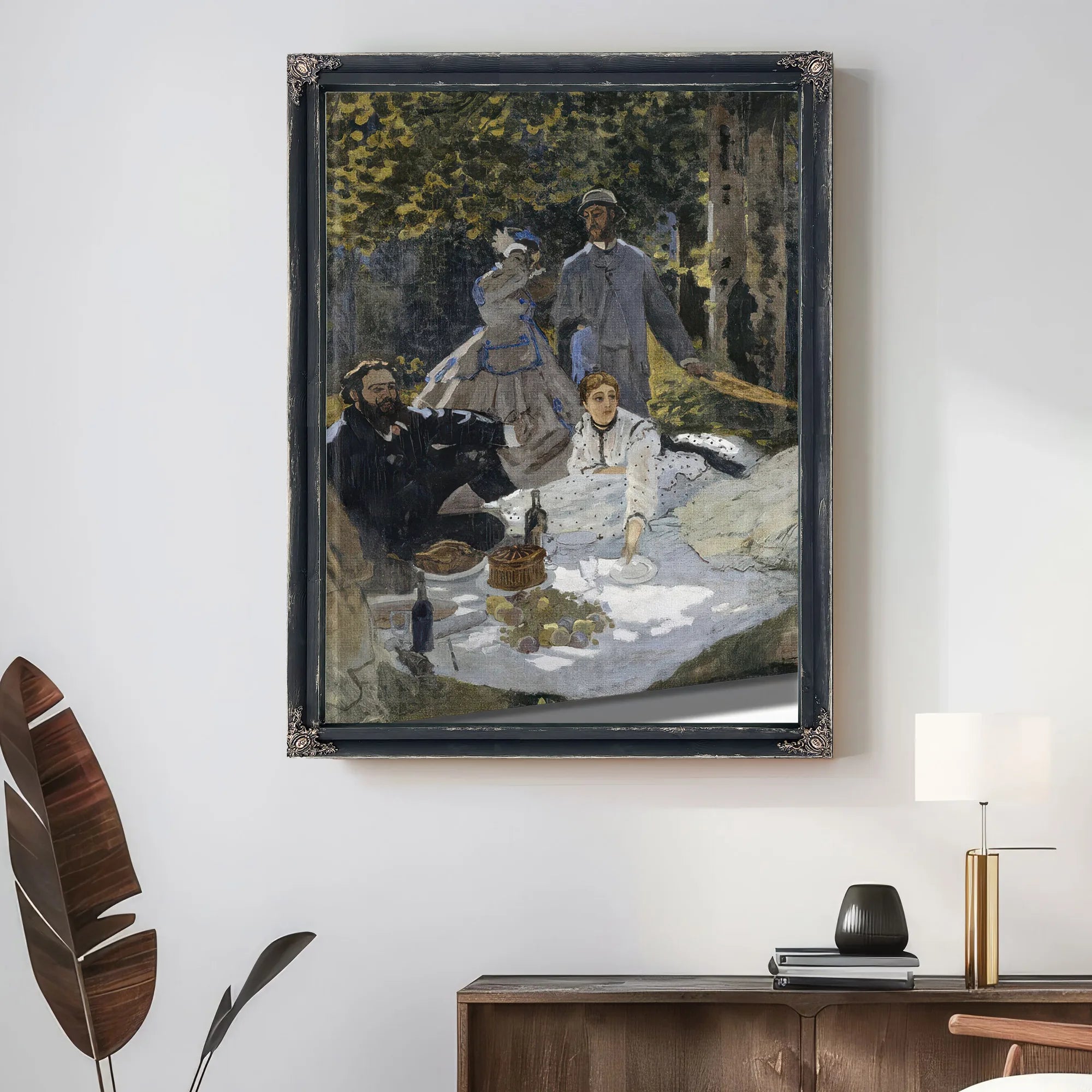 Le Dejeuner Sur L'herbe, A Chailly. Portrait Bazille Au Centre Camille Doncieux ; Courbet A Gauche By Claude Monet Fine Art Print
