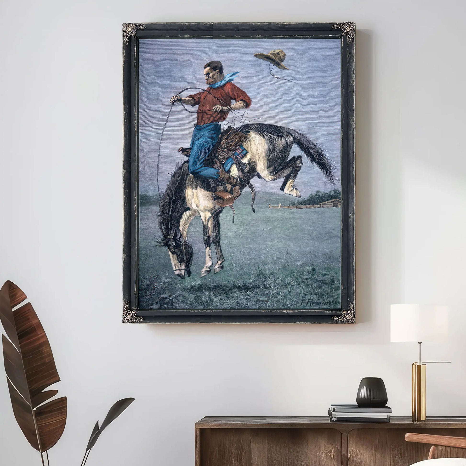 Broncobuster Coloured Engraving by Frederic Remington