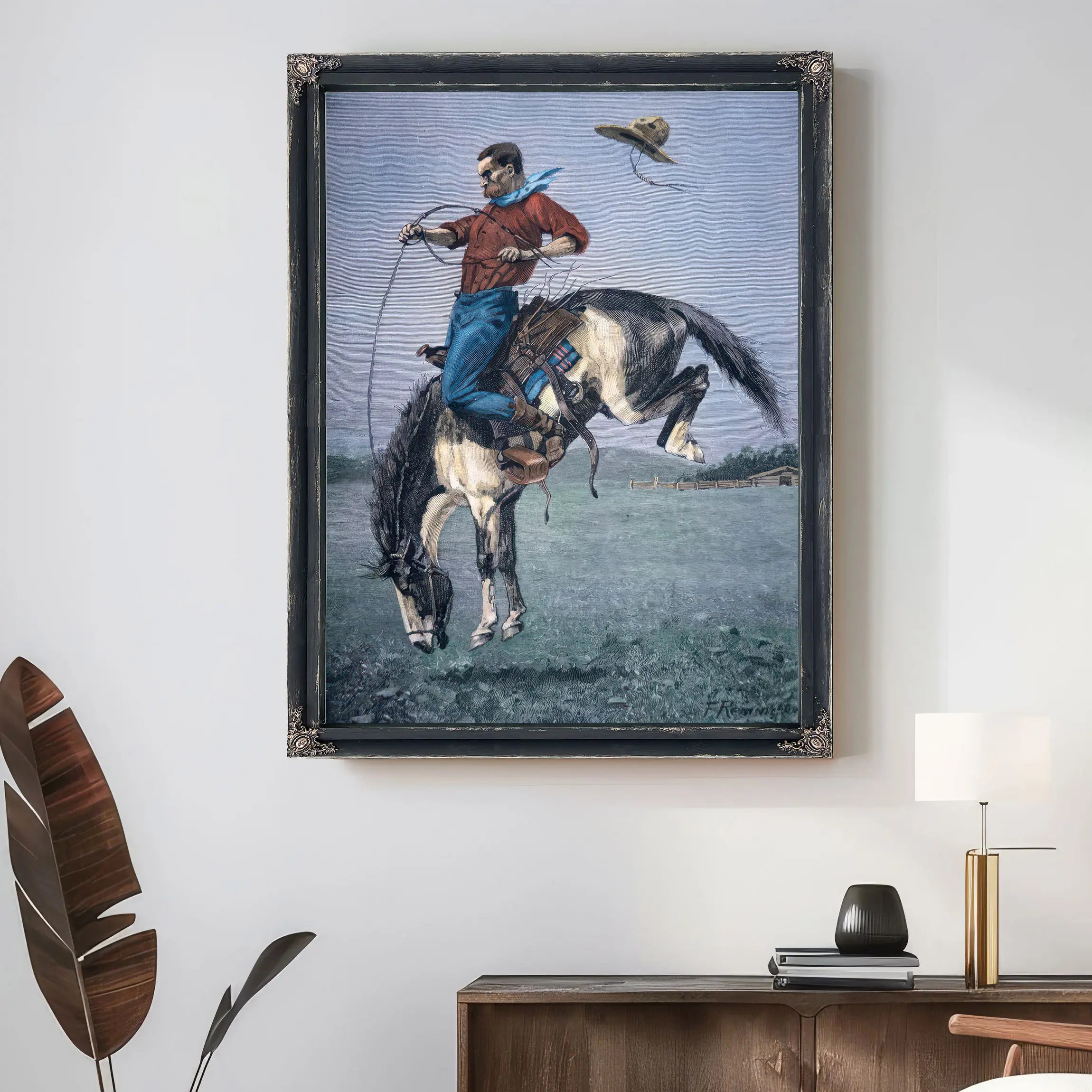 Broncobuster Coloured Engraving by Frederic Remington