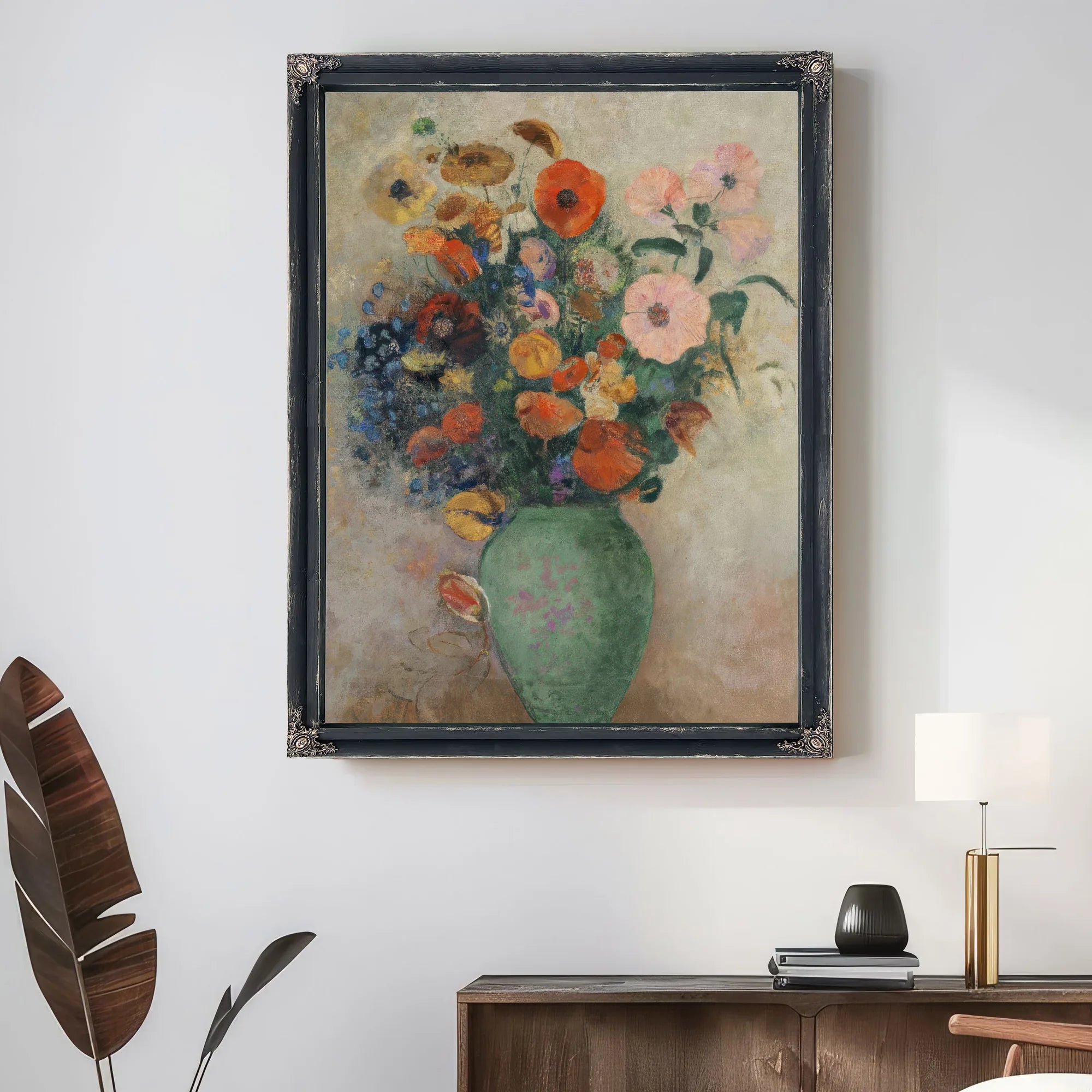 Bouquet Of Flowers In A Green Vase By Odilon Redon Fine Art Print