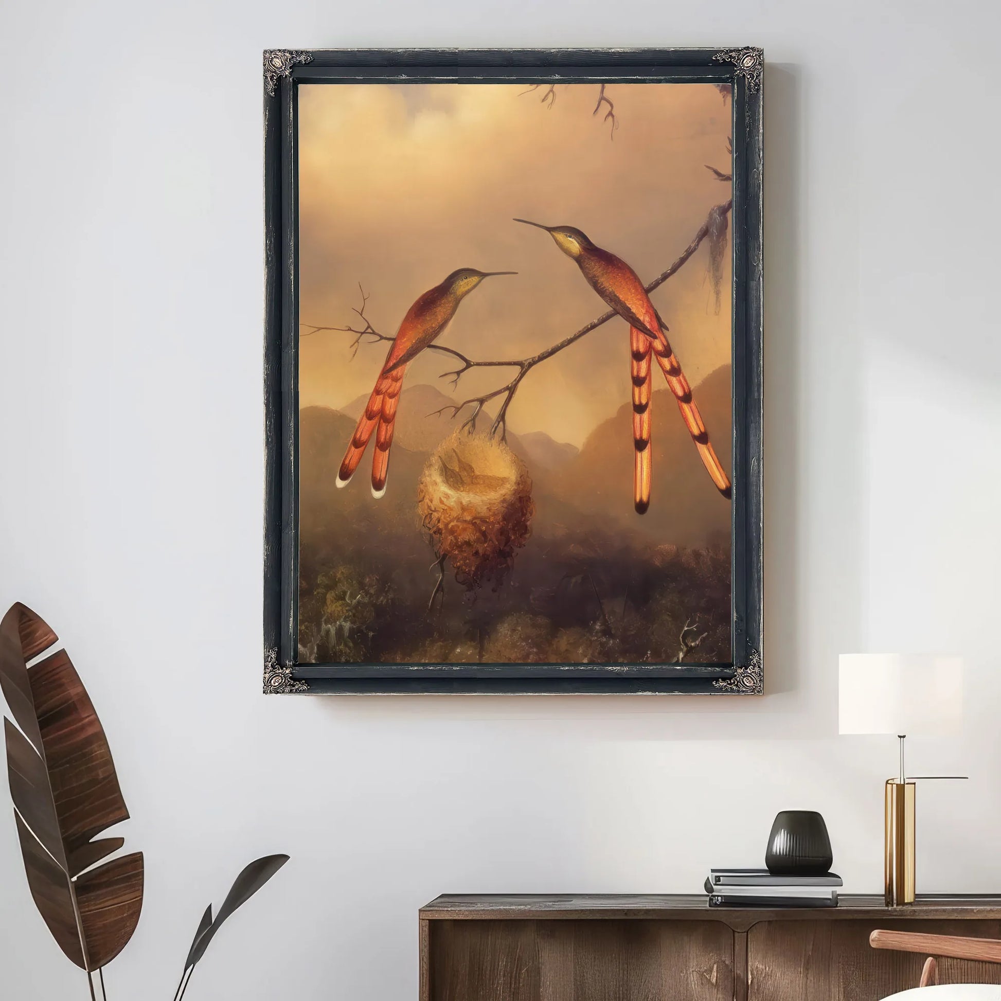 Two Hummingbirds With Their Young By Martin Johnson Heade Fine Art Print