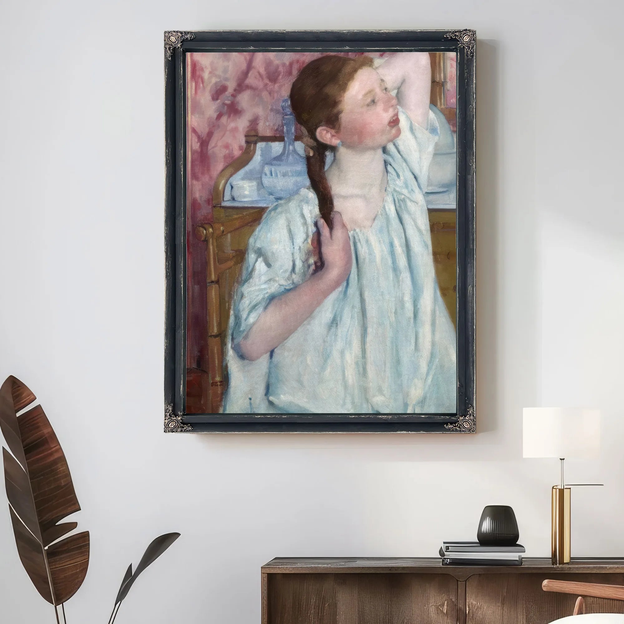 Girl Arranging Her Hair By Mary Cassatt Fine Art Print