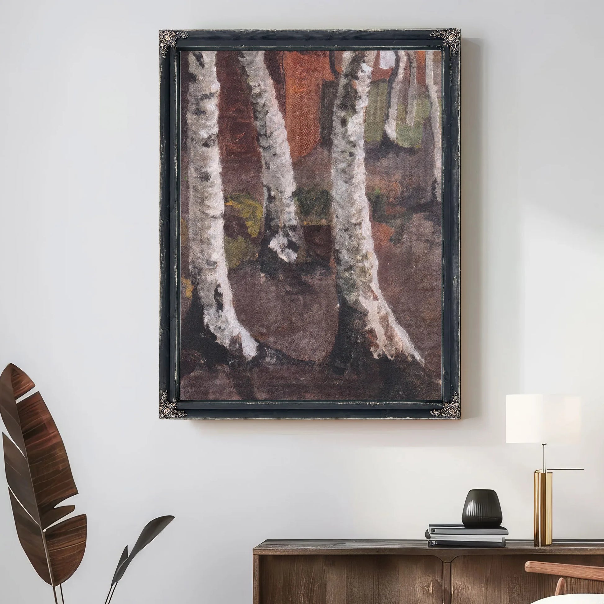 Birch Trunks Against A Red Farm By Paula Modersohn Becker Fine Art Print