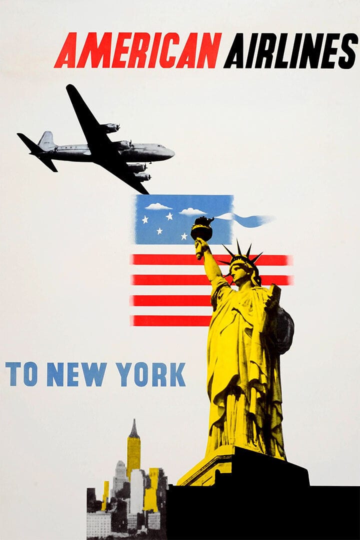 18" x 24" / Canvas Wrap American Airlines To New York Vintage Poster