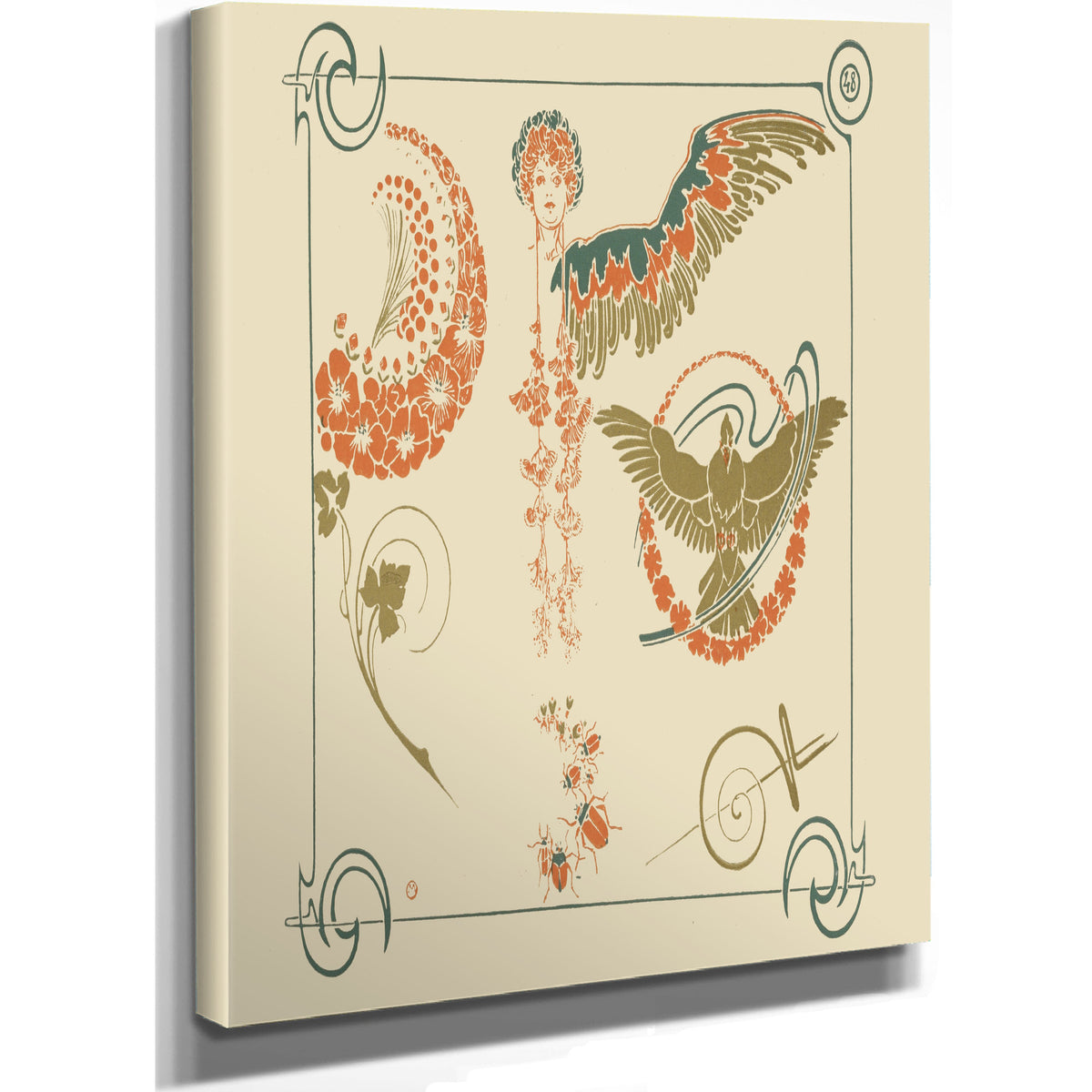 Abstract Design Based On Flowers Angels Birds Beetles By Alphonse Mucha