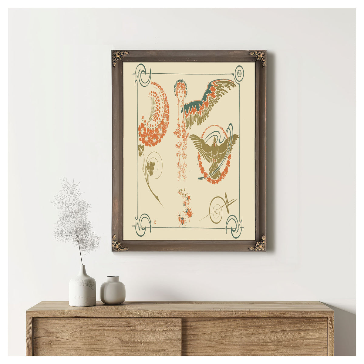 Abstract Design Based On Flowers Angels Birds Beetles By Alphonse Mucha