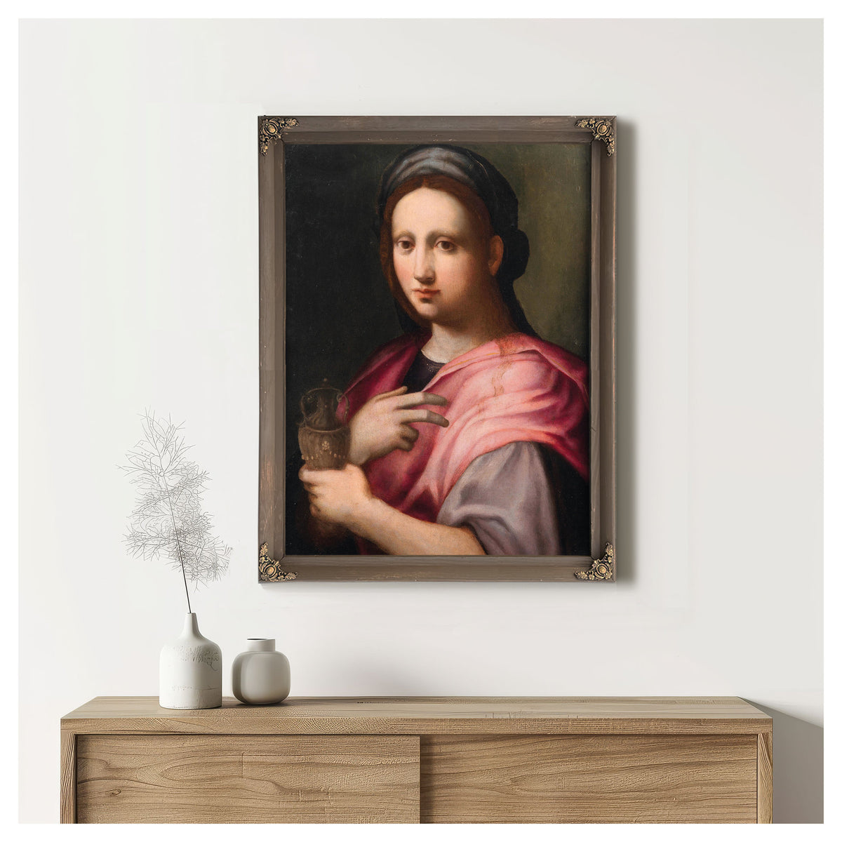 Saint Mary Magdalene Holding An Ointment Vessel By Domenico Puligo