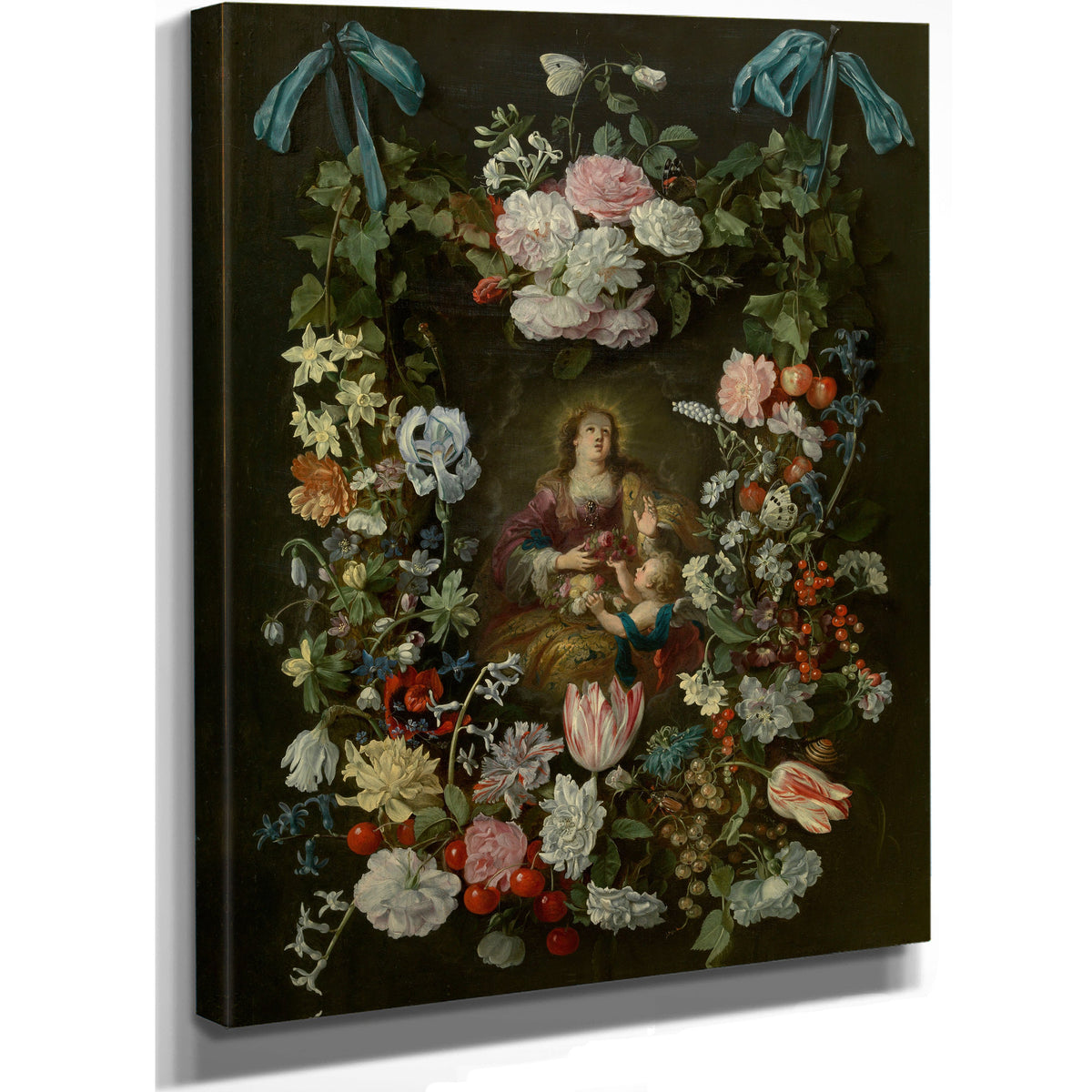 Saint Dorothea Surrounded By A Garland Of Flowers By Philips de Marlier