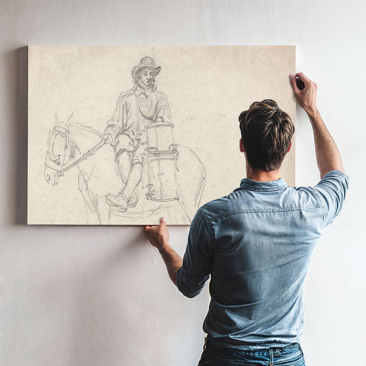 A Farmhand Riding Side Saddle Carrying An Urn by James Ward