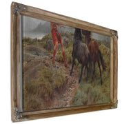 A Ghillie And Two Shetland Ponies In A Misty Landscape by Rosa Bonheur