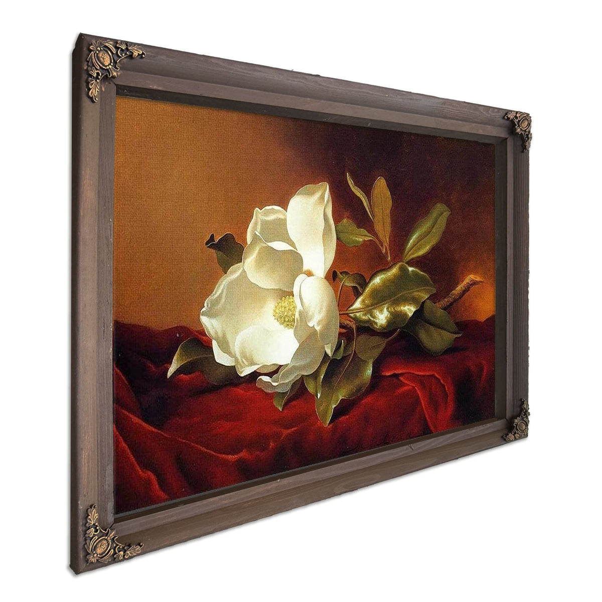 A Magnolia On Red Velvet By Martin Johnson Heade