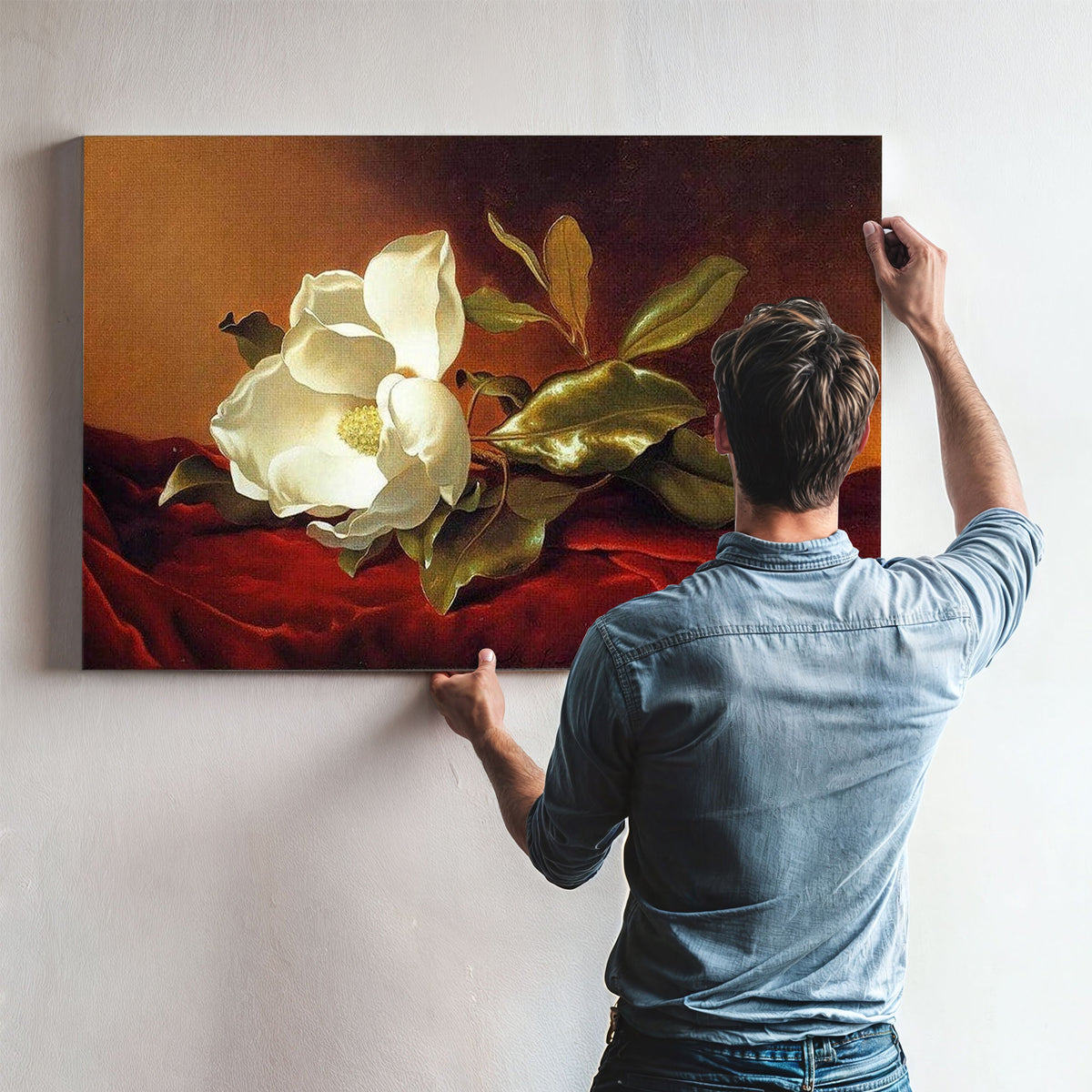 A Magnolia On Red Velvet By Martin Johnson Heade