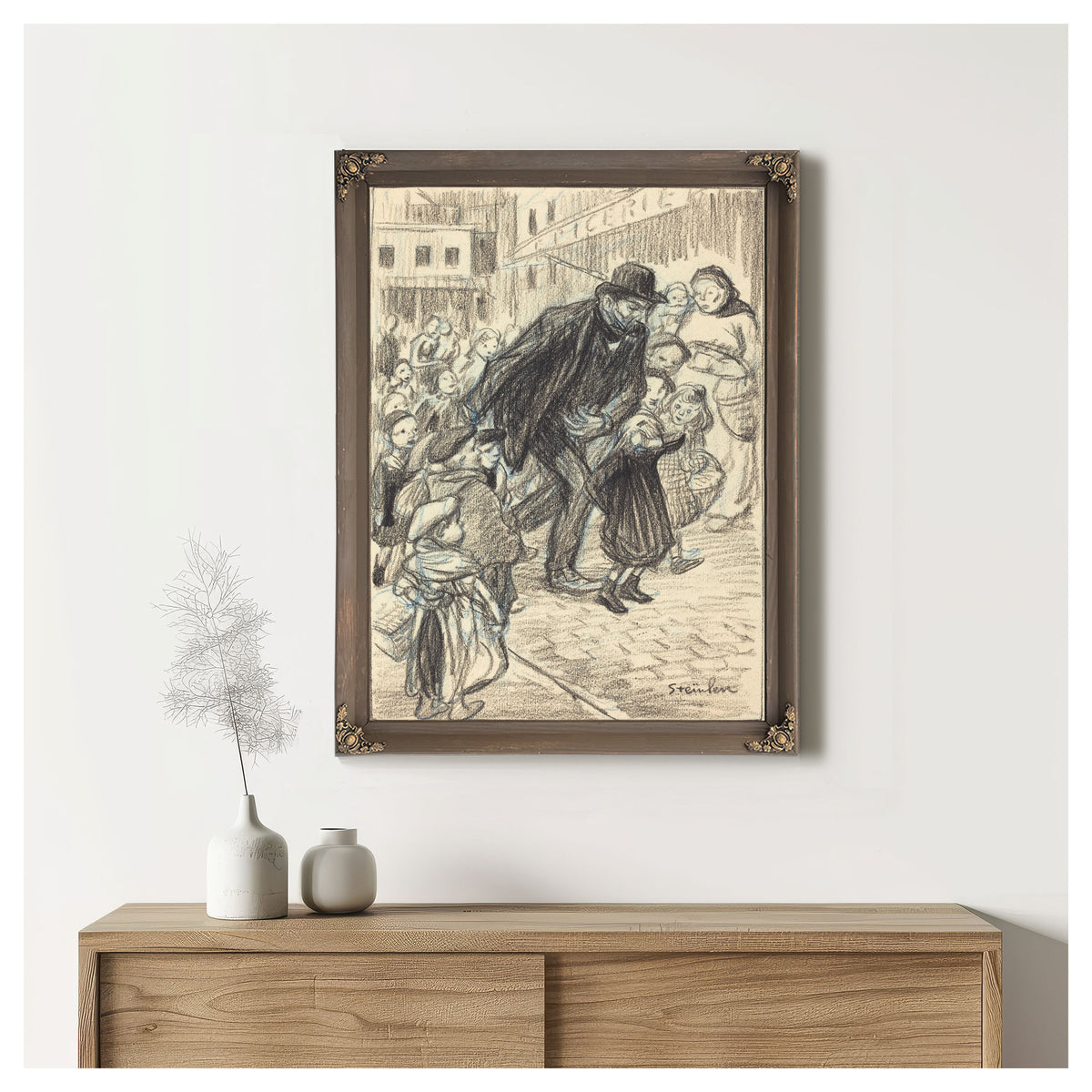 A Man a City Street Surrounded By Alexandre Steinlen