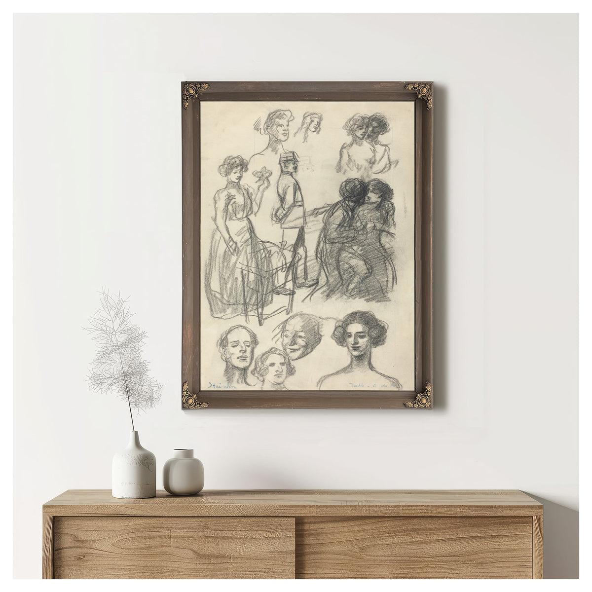 Sketches Lovers a Bench By Alexandre Steinlen