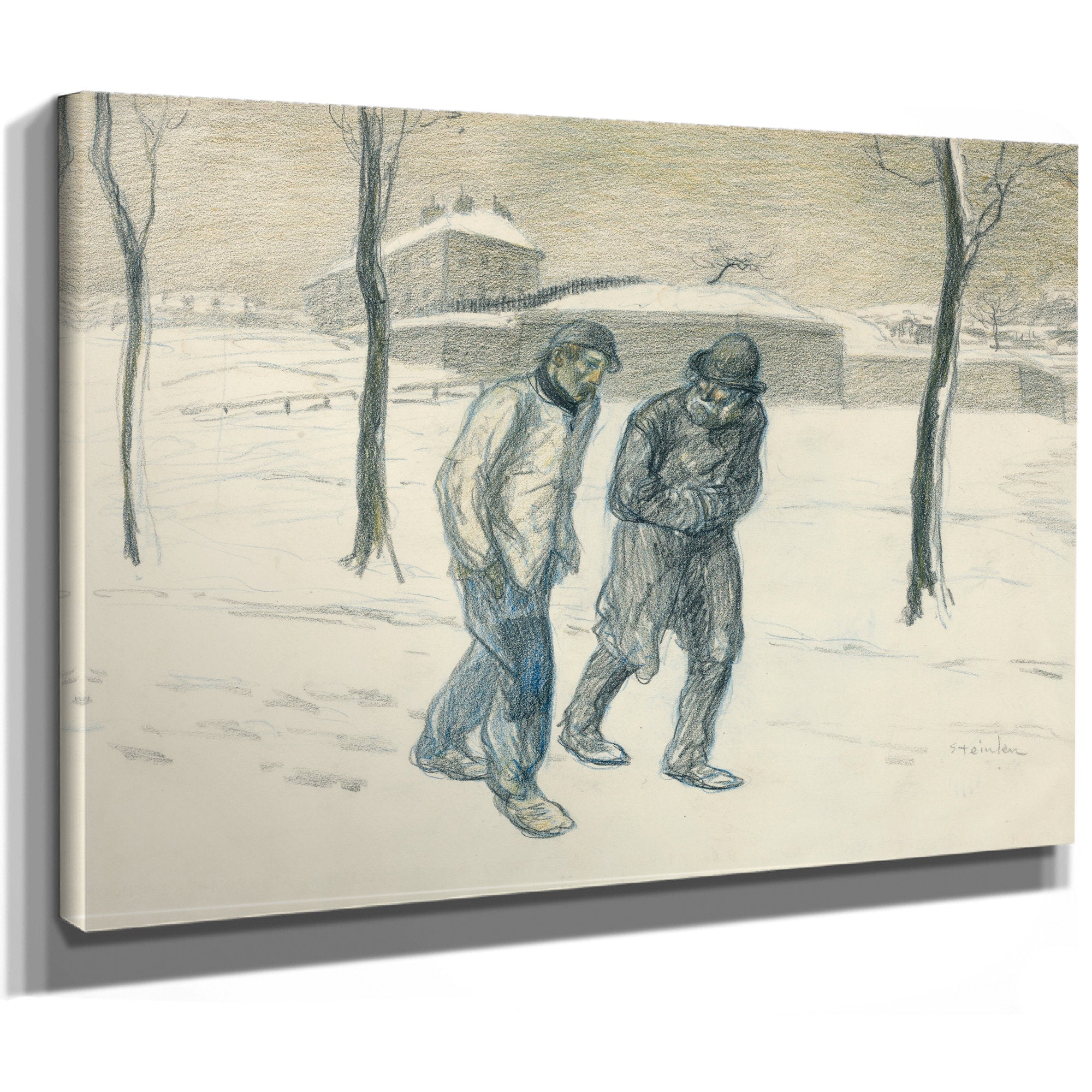 Two Vagabonds Walking the Snow By Alexandre Steinlen