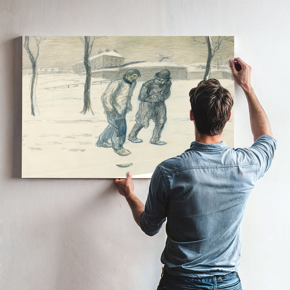 Two Vagabonds Walking the Snow By Alexandre Steinlen