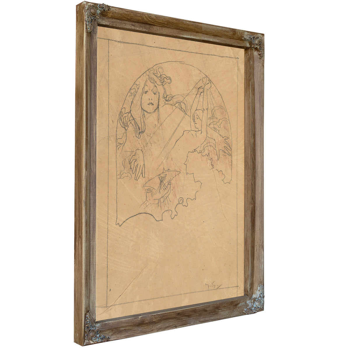 Two Female Figures By Alphonse Mucha