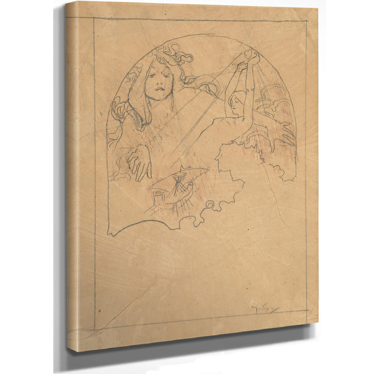 Two Female Figures By Alphonse Mucha