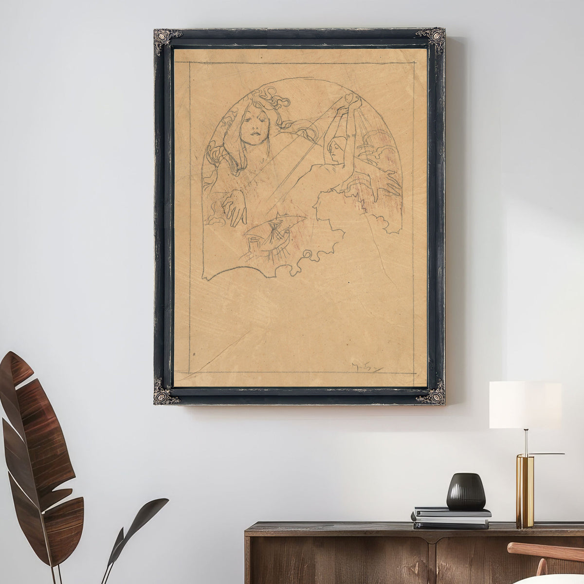 Two Female Figures By Alphonse Mucha