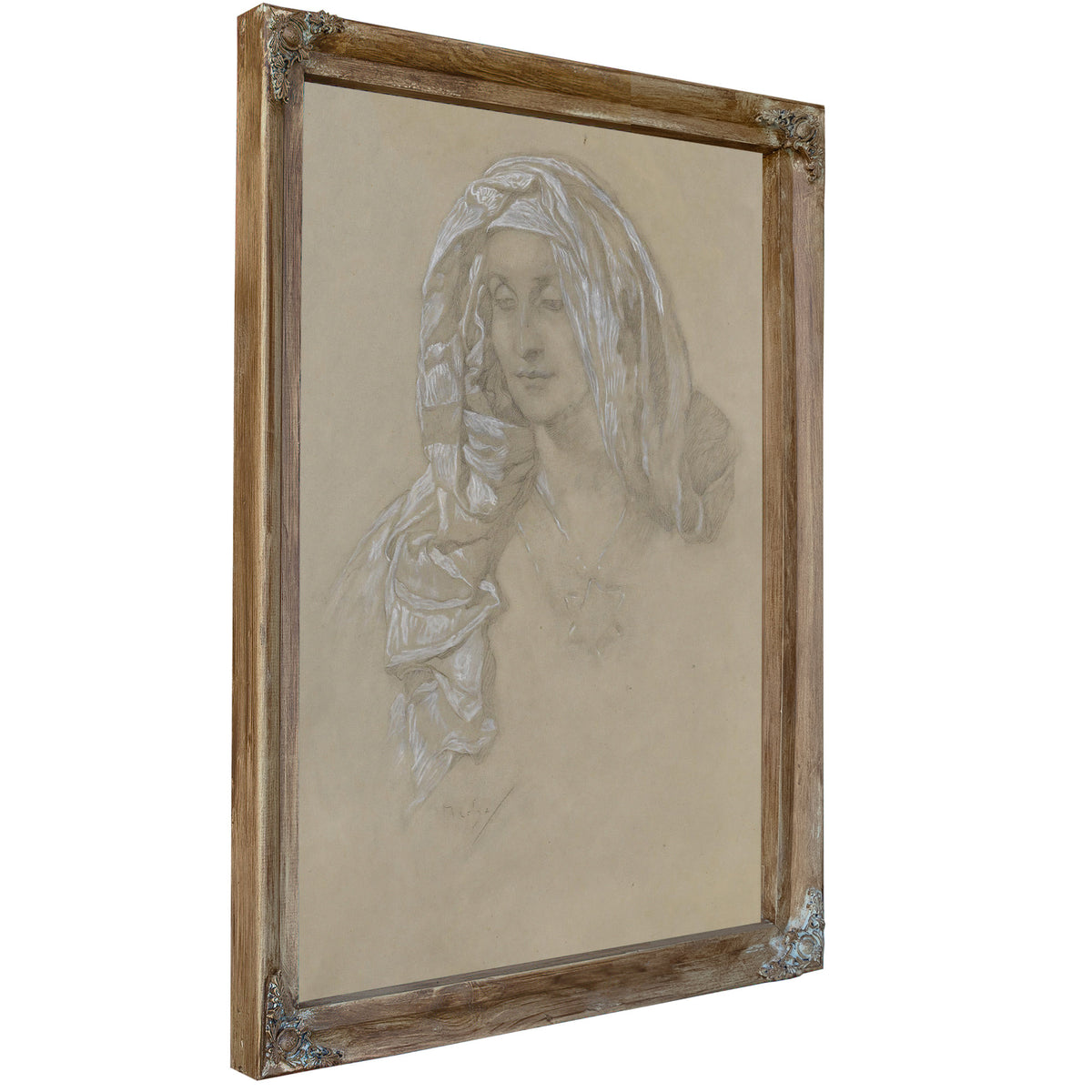 Woman Headscarf Star Medallion By Alphonse Mucha